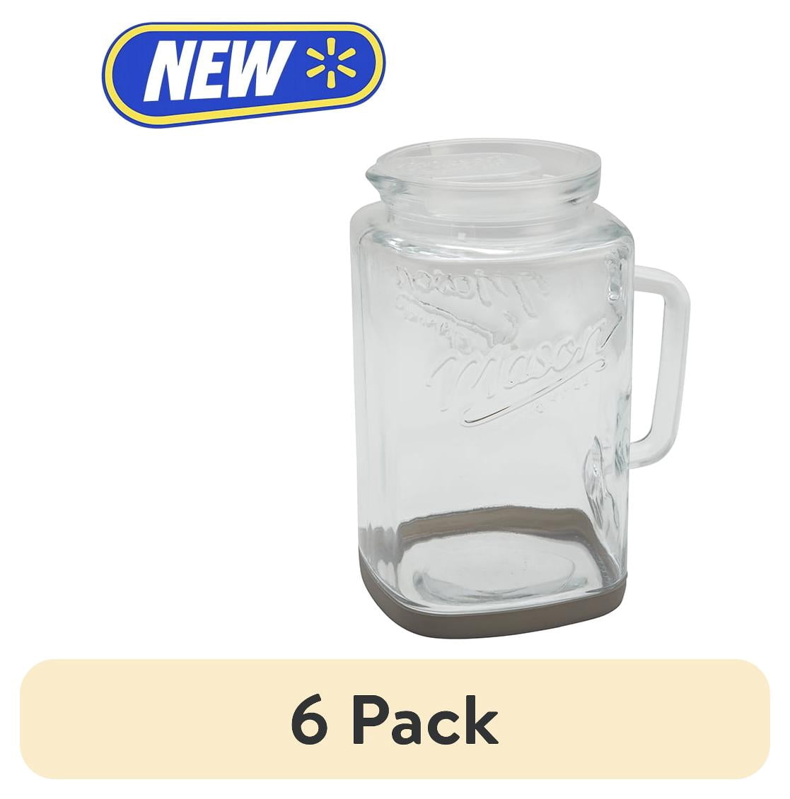 (6 pack) Mason Craft & More Glass 1 Gallon Pitcher with Removable Plastic Lid and Silicone Base, Gray, Well Suited to Cold Drink Preparation