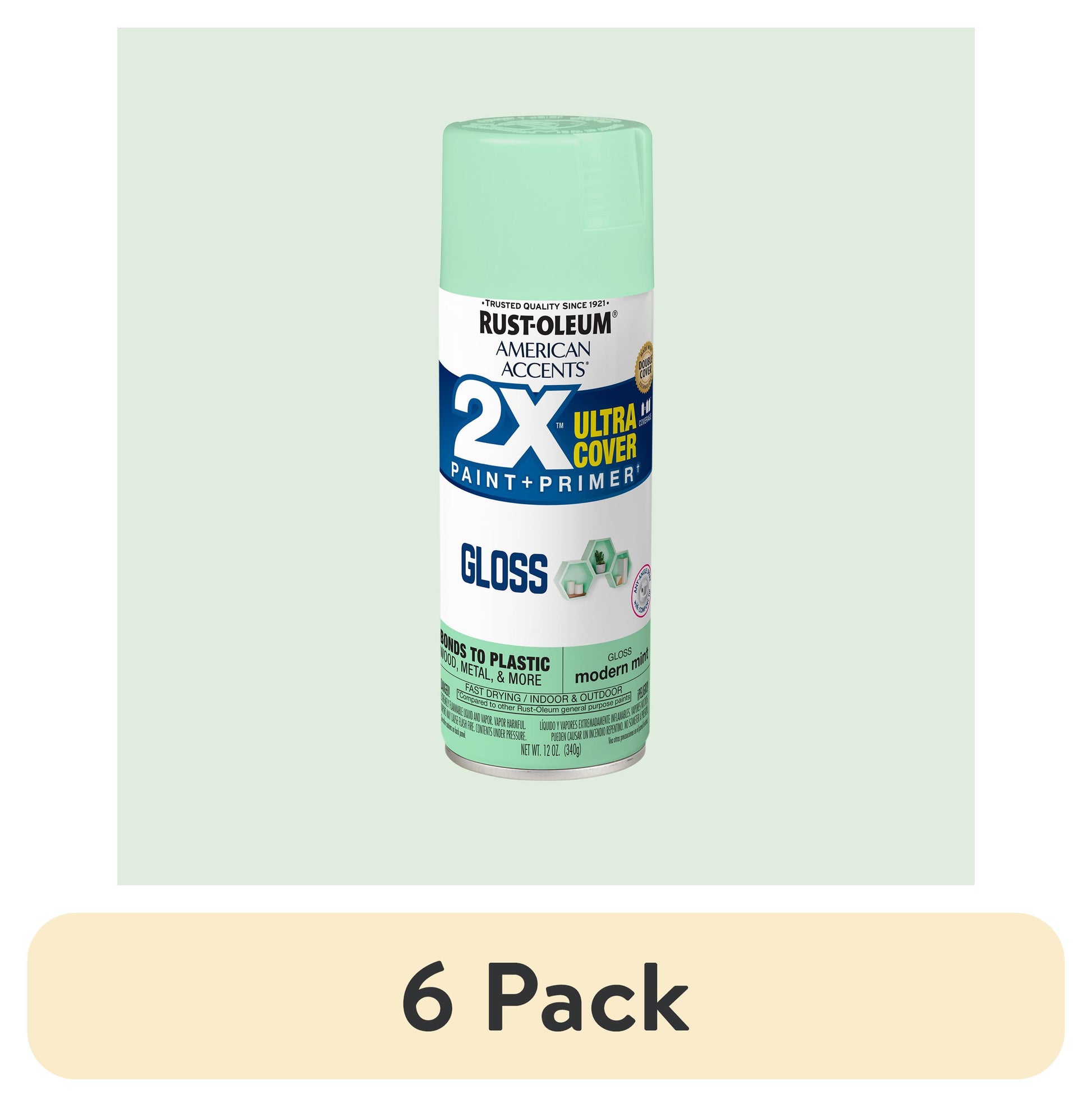 (6 pack) Modern Mint, Rust-Oleum American Accents 2X Ultra Cover Gloss Spray Paint-329203, 12 oz