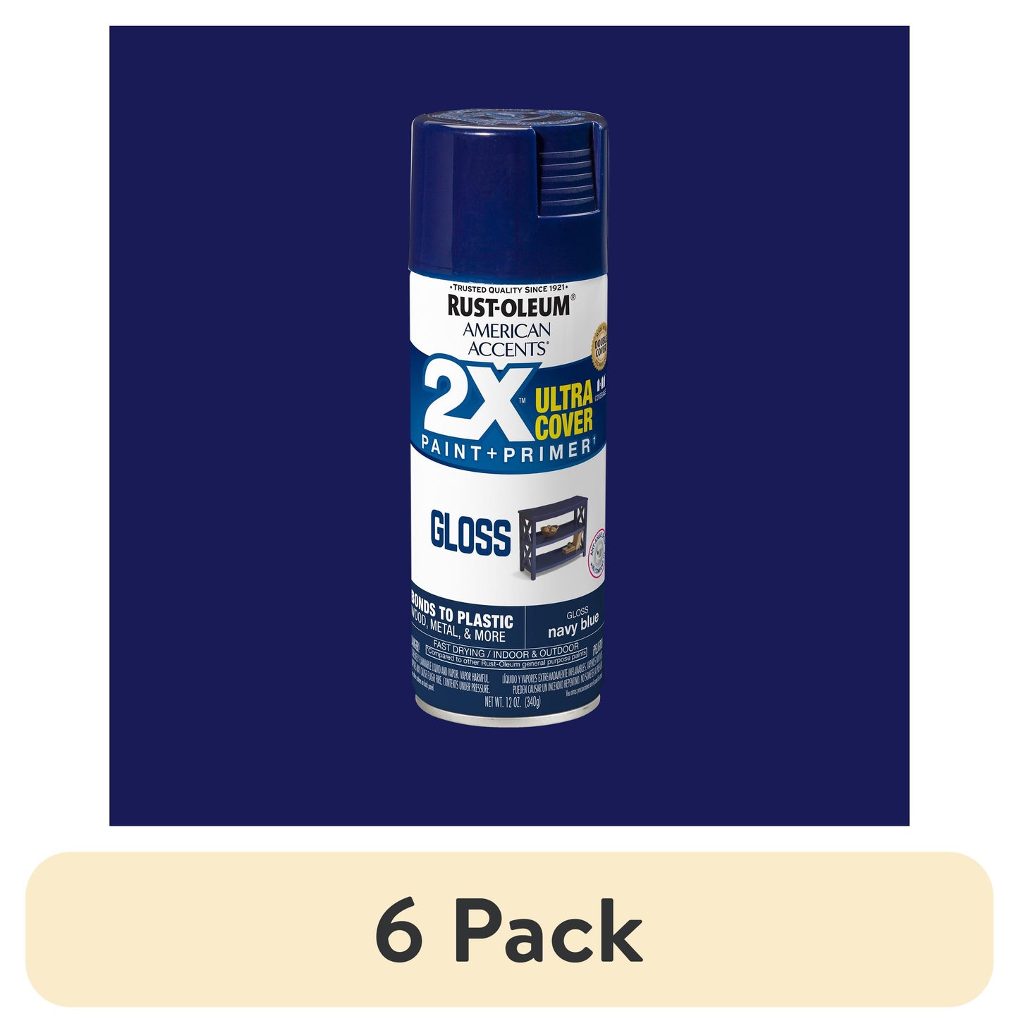 (6 pack) Navy Blue, Rust-Oleum American Accents 2X Ultra Cover Gloss Spray Paint-327898, 12 oz
