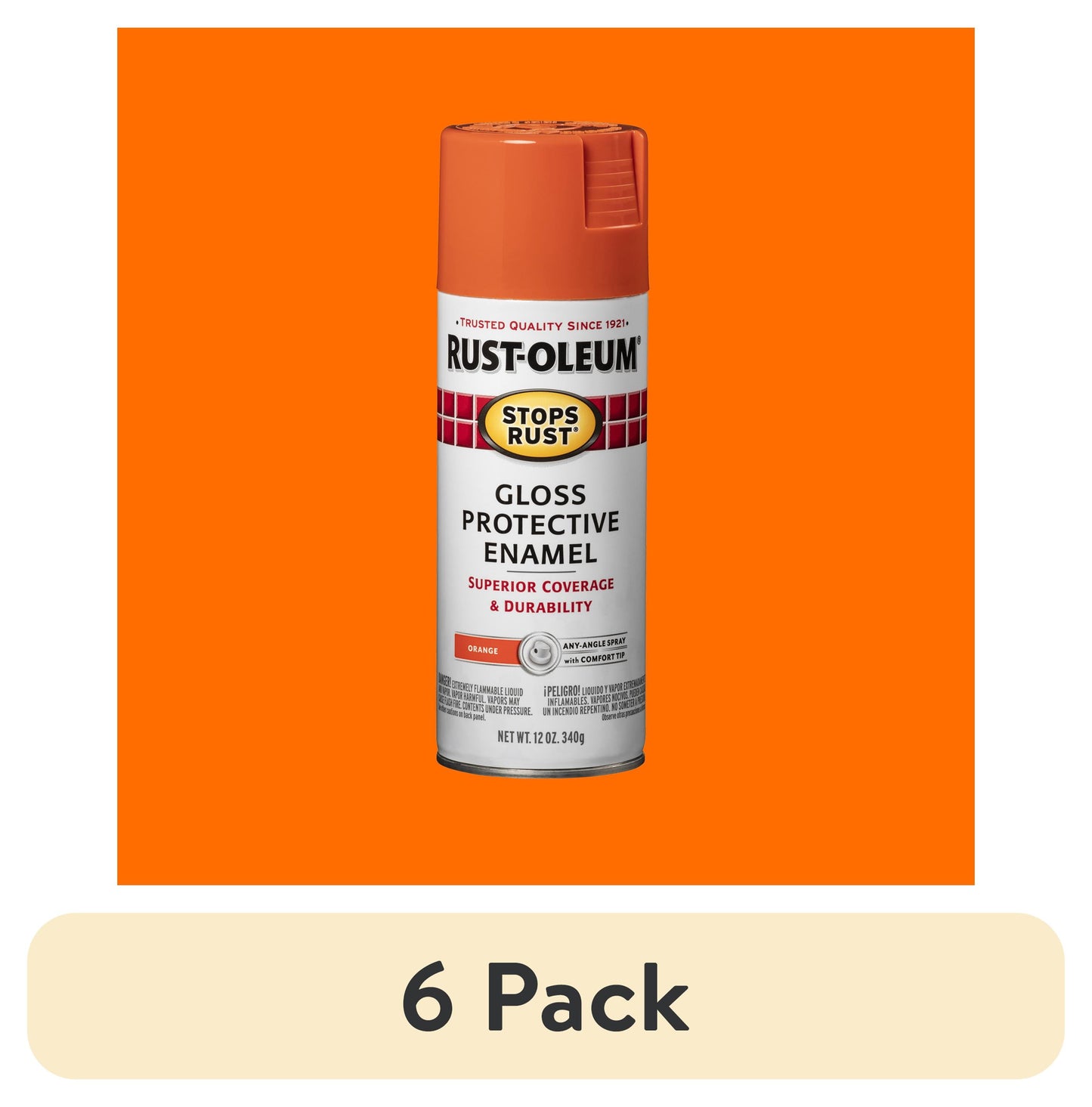 (6 pack) Naranja, Rust-Oleum Esmalte Protector Brillante en Aerosol Que Detiene el Ã“xido-214084, 12 oz