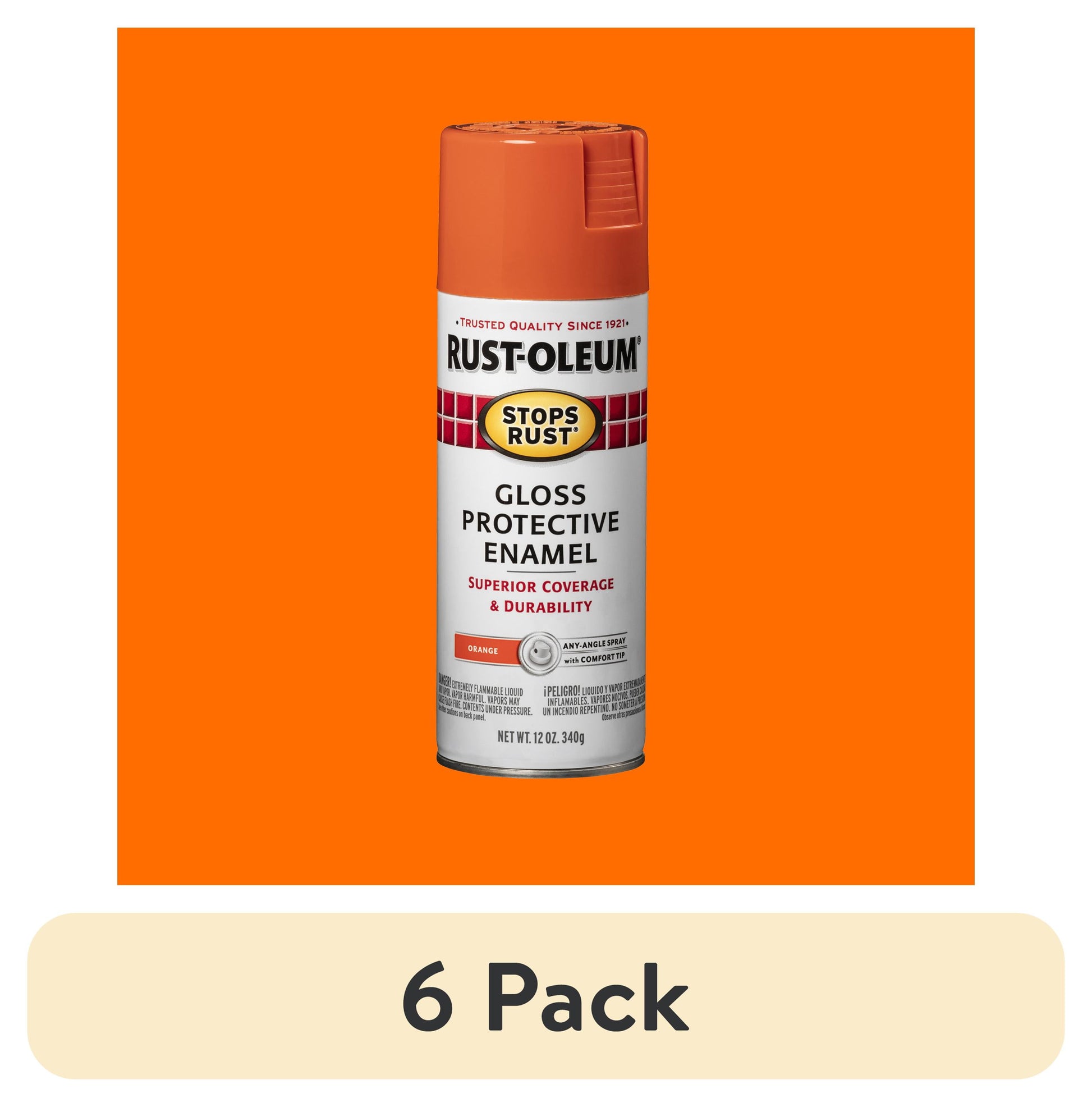 (6 pack) Naranja, Rust-Oleum Esmalte Protector Brillante en Aerosol Que Detiene el Ã“xido-214084, 12 oz