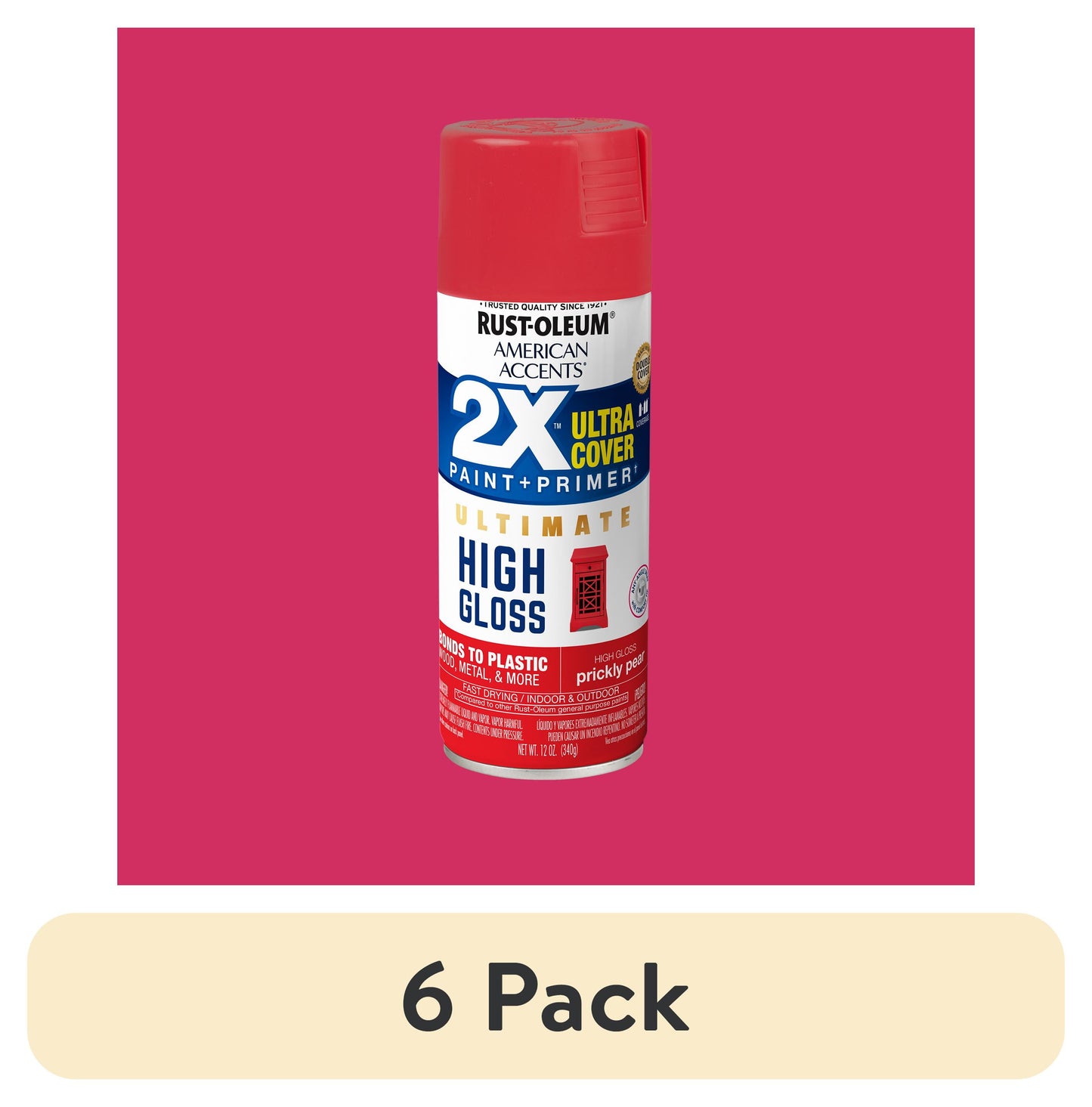 (6 pack) Prickly Pear, Rust-Oleum American Accents 2X Ultra Cover High Gloss Spray Paint-328376, 12 oz