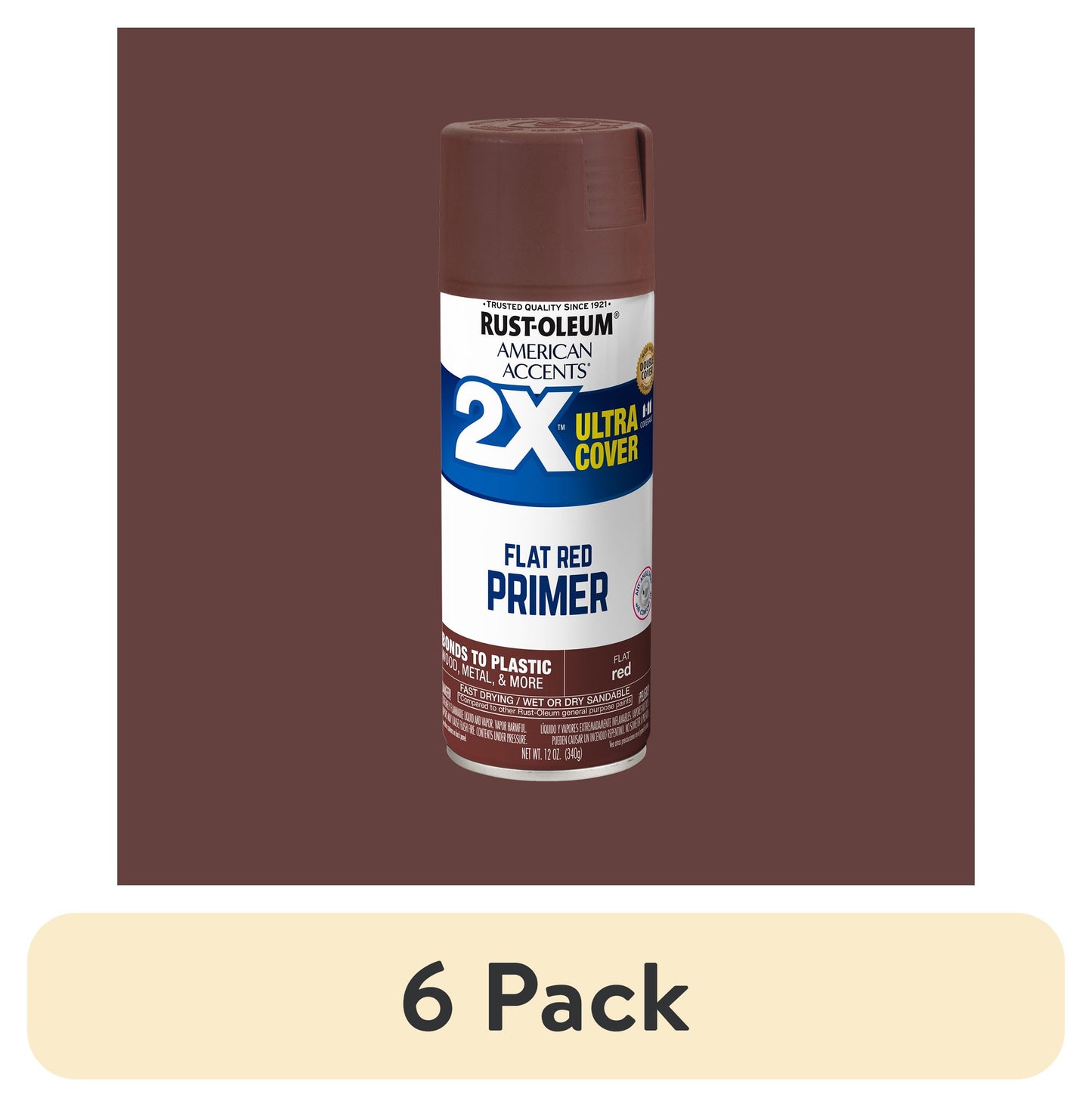 (6 pack) Red Primer, Rust-Oleum American Accents 2X Ultra Cover Flat Spray Paint-339018, 12 oz