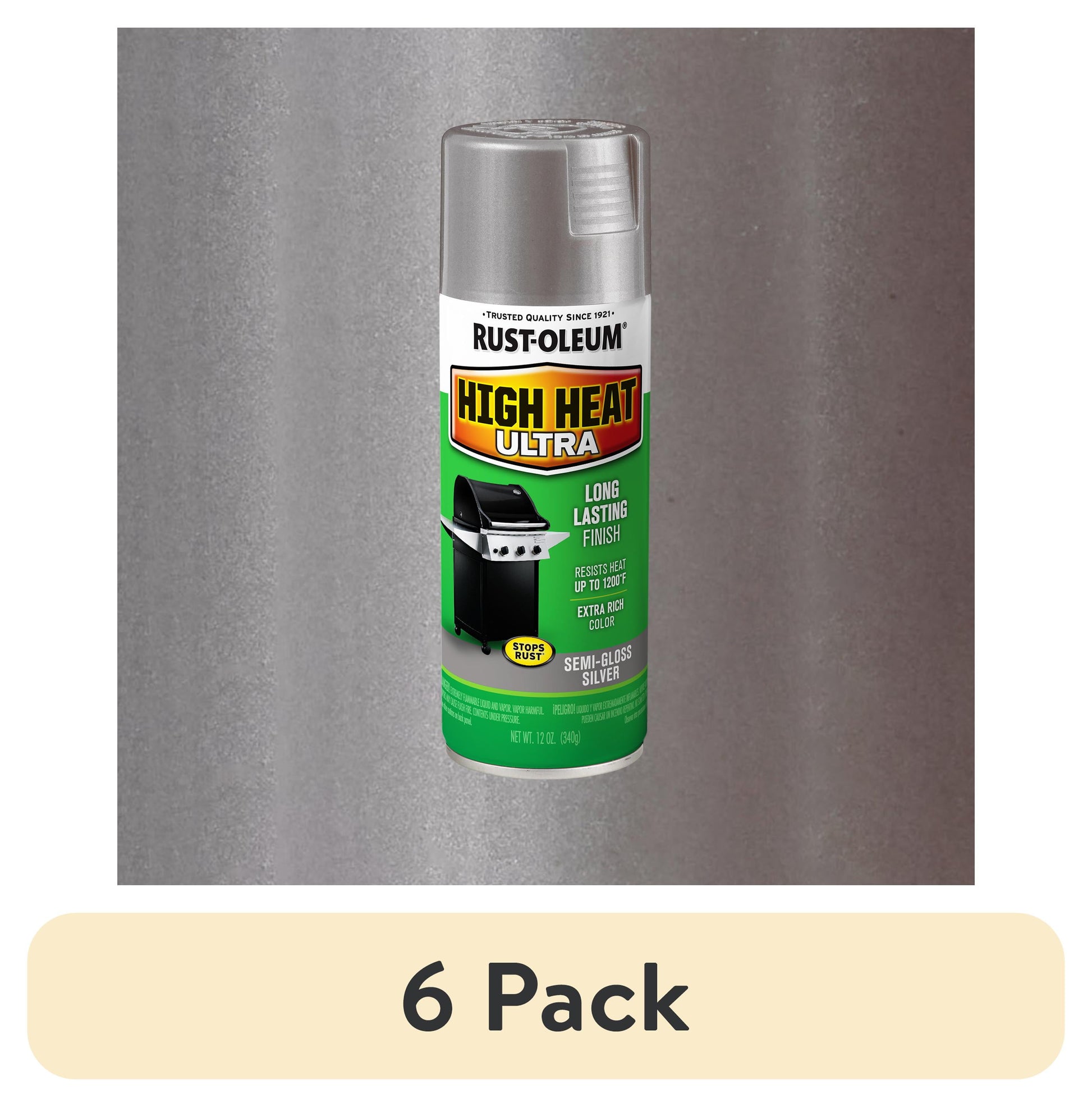 (6 pack) Rust-Oleum Specialty High Heat Ultra Silver Spray Paint-270201, 12 oz