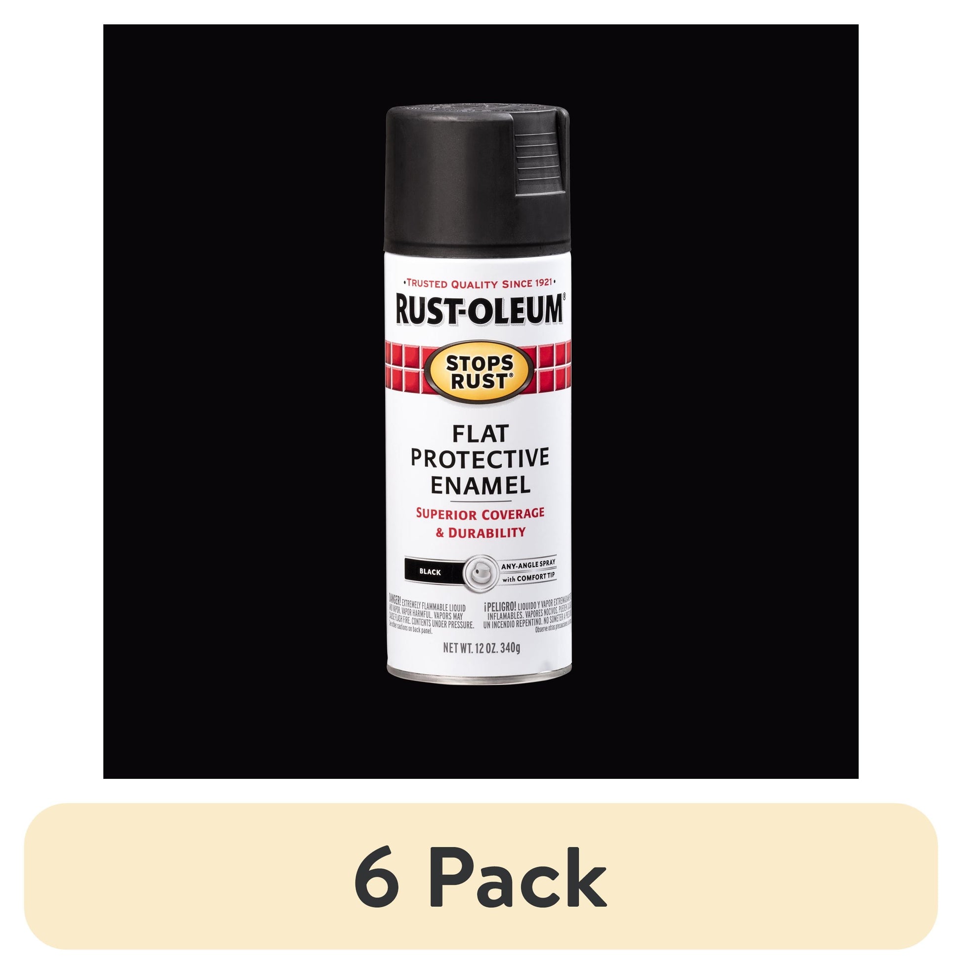 (6 pack) Black, Rust-Oleum Stops Rust Protective Enamel Flat Spray Paint-7776830, 12 oz