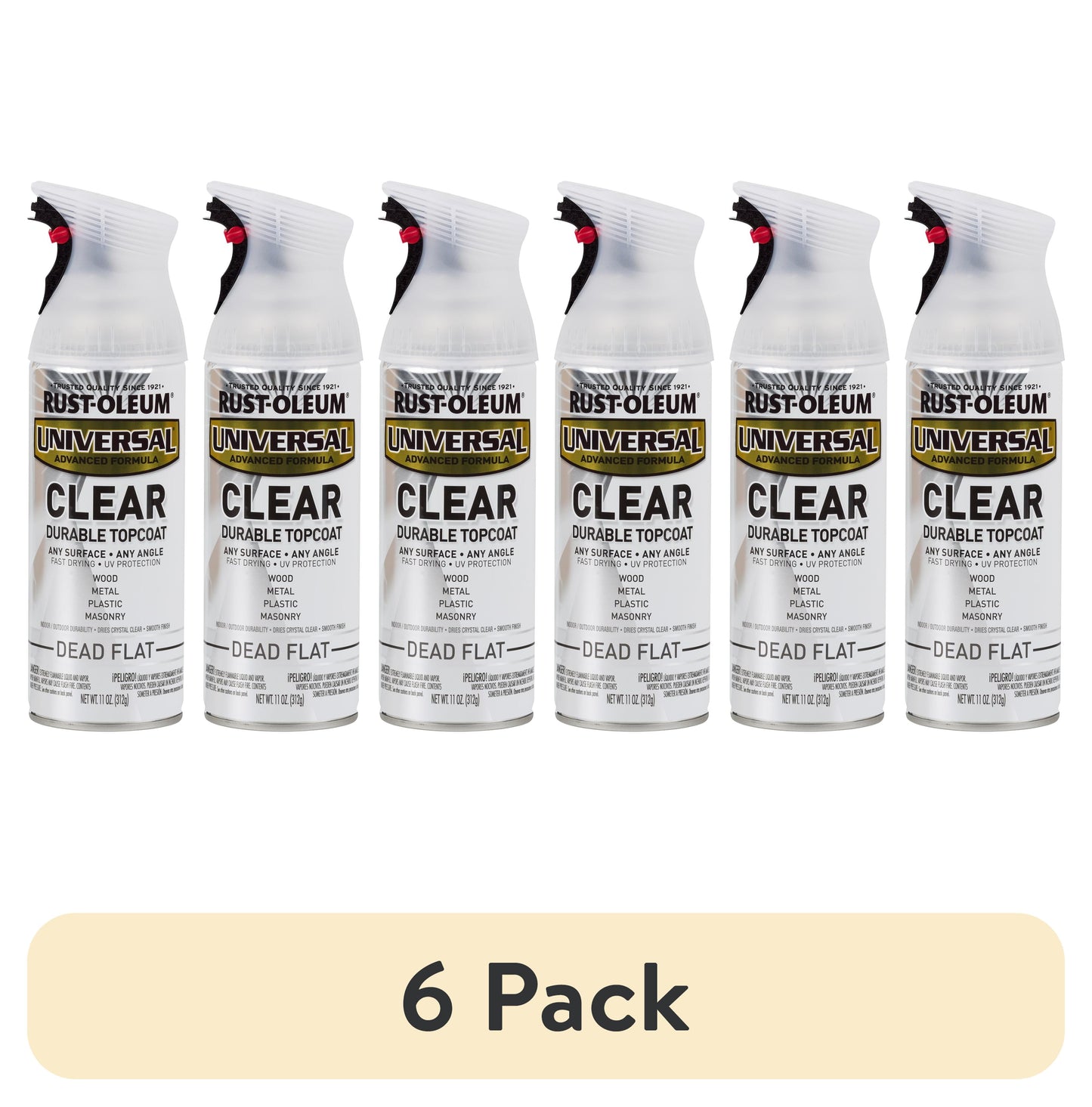 (6 pack) Clear, Rust-Oleum Universal Topcoat Flat Spray Paint-302151, 12 oz