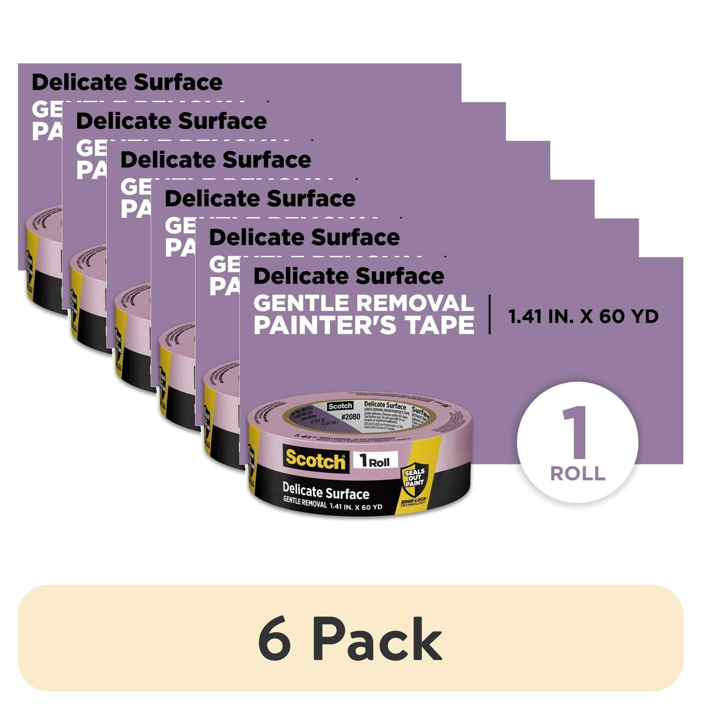 (6 pack) Scotch Delicate Surface Painter's Tape, Purple, 1.41 in x 60 Yds, 1 Roll