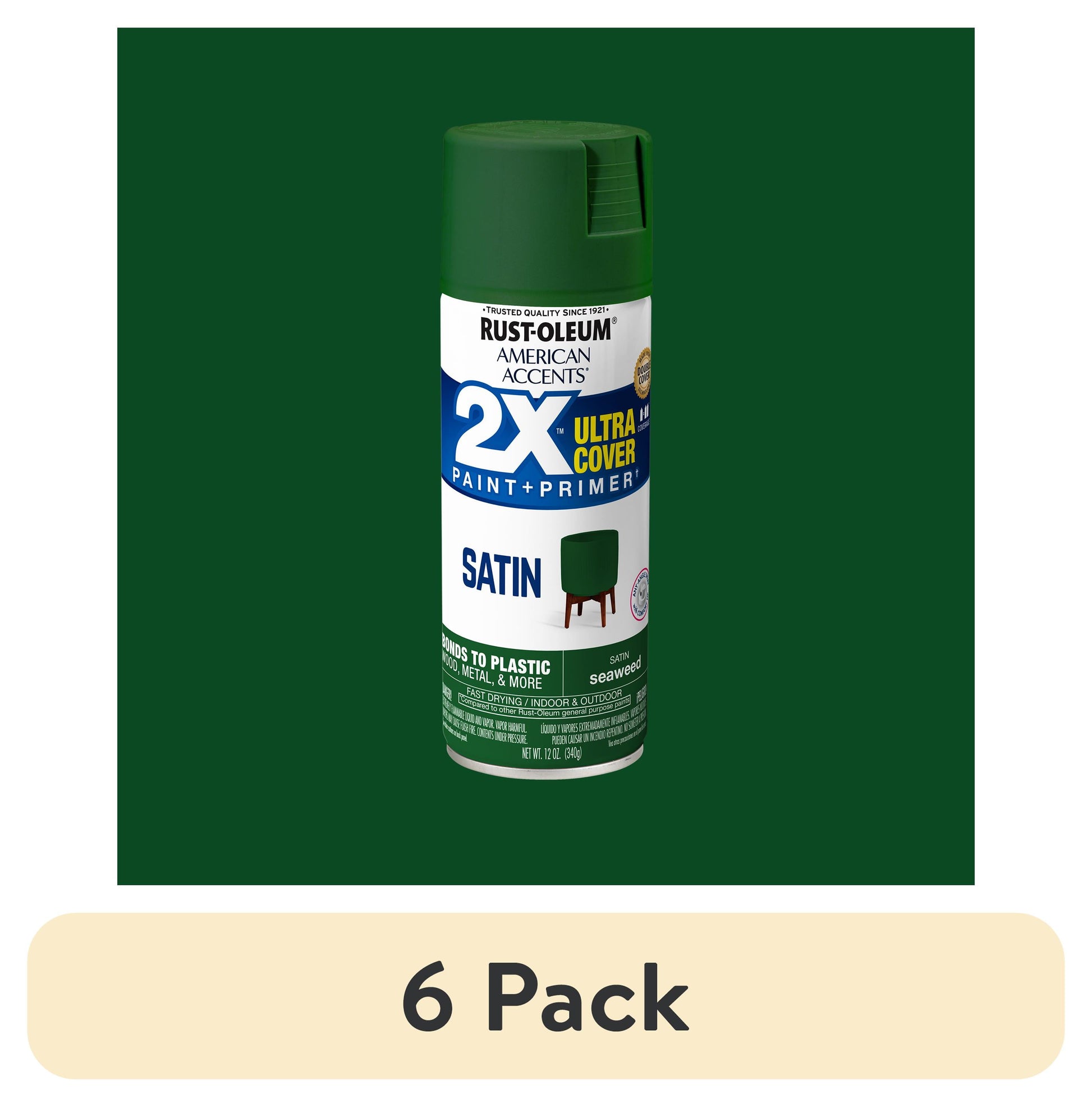 (6 pack) Alga Marina, Rust-Oleum American Accents 2X Ultra Cover Pintura en Aerosol Satinada-383195, 12 oz