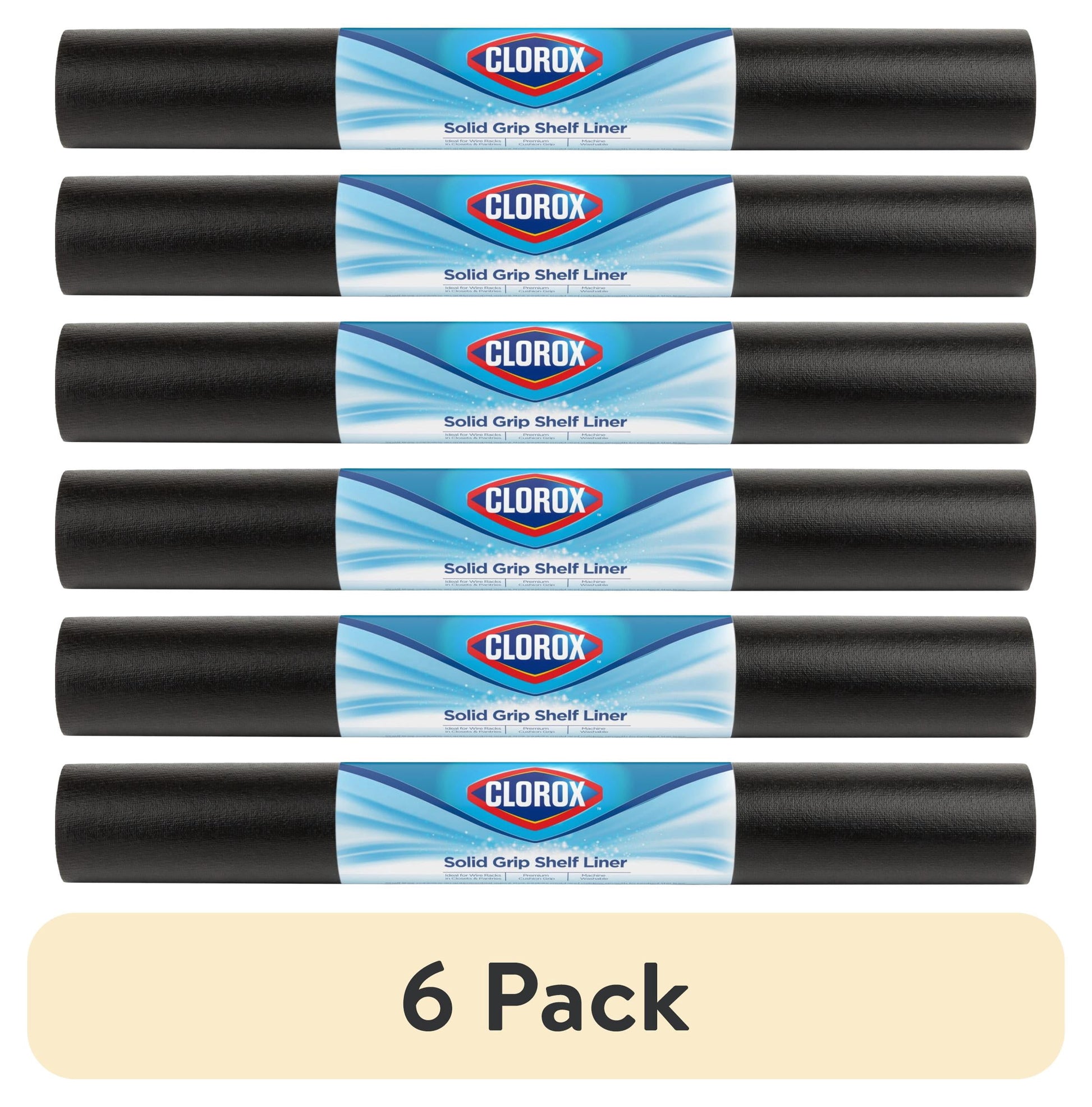 (6 pack) Solid Grip Shelf Liner with Clorox, Black, 20 in. x 6 ft. Roll