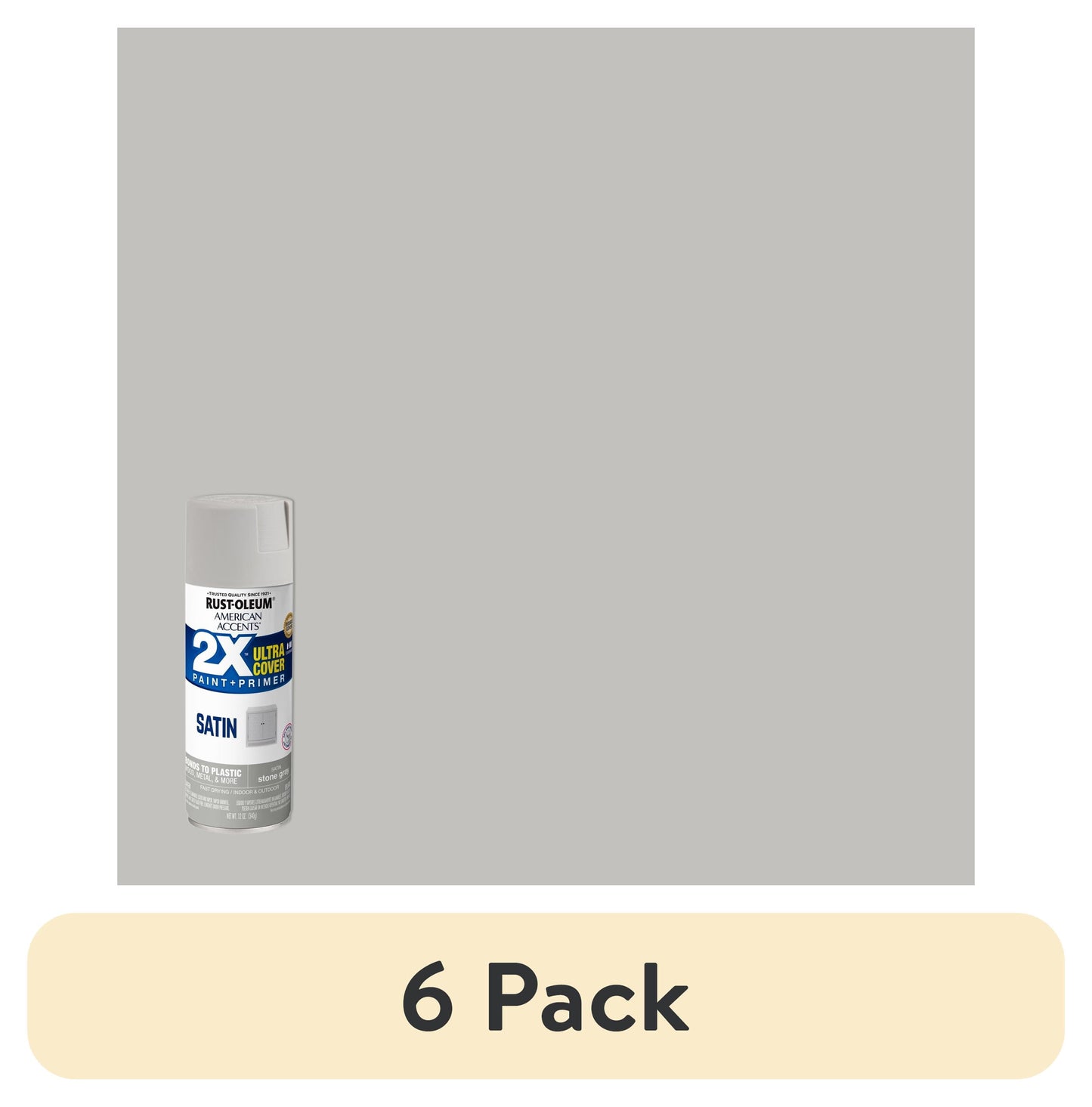 (6 pack) Stone Gray, Rust-Oleum American Accents 2X Ultra Cover Satin Spray Paint-355085, 12 oz