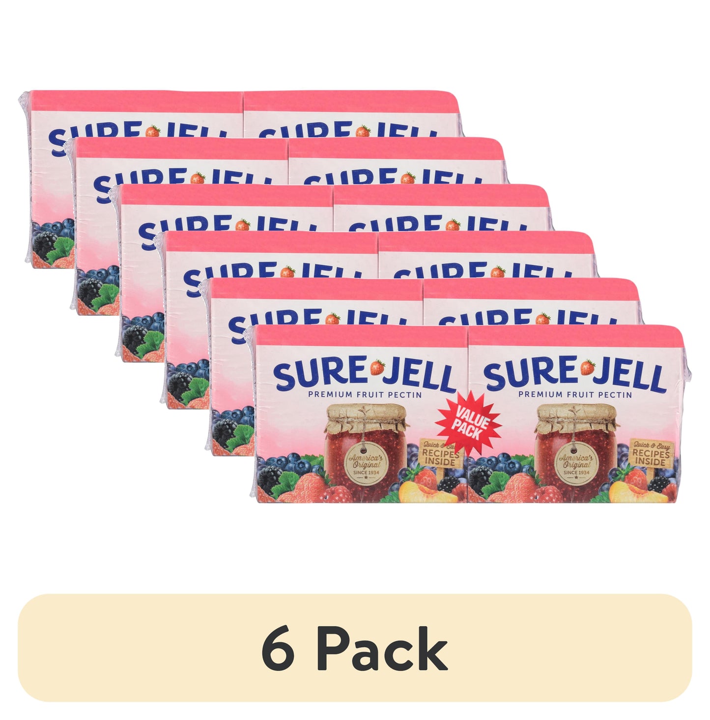 (6 pack) Sure-Jell Premium Fruit Pectin for Less or No Sugar Needed Recipes Value Pack, 2 ct Pack, 1.75 oz Boxes