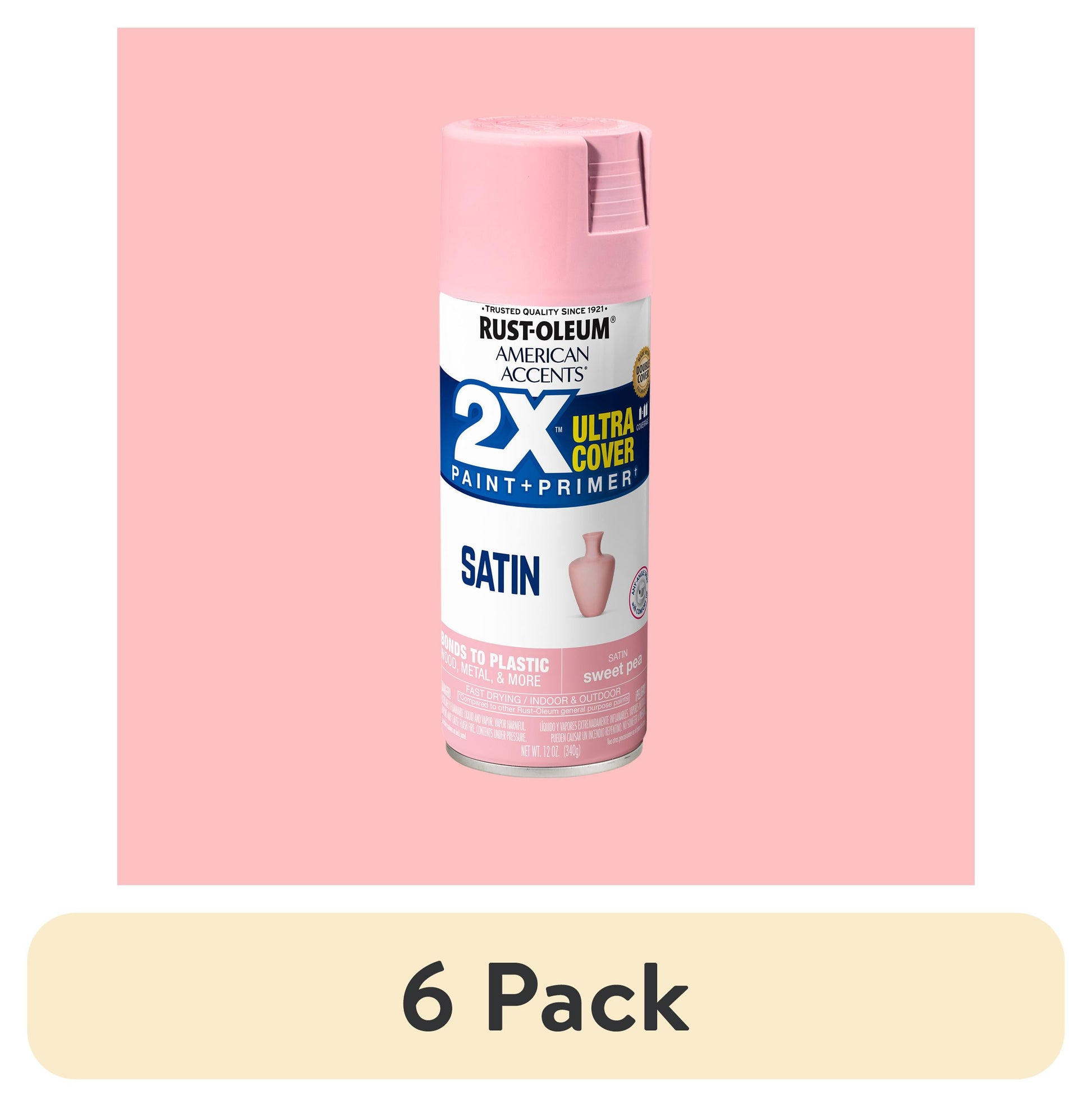 (6 pack) Sweet Pea, Rust-Oleum American Accents 2X Ultra Cover Satin Spray Paint-354730, 12 oz