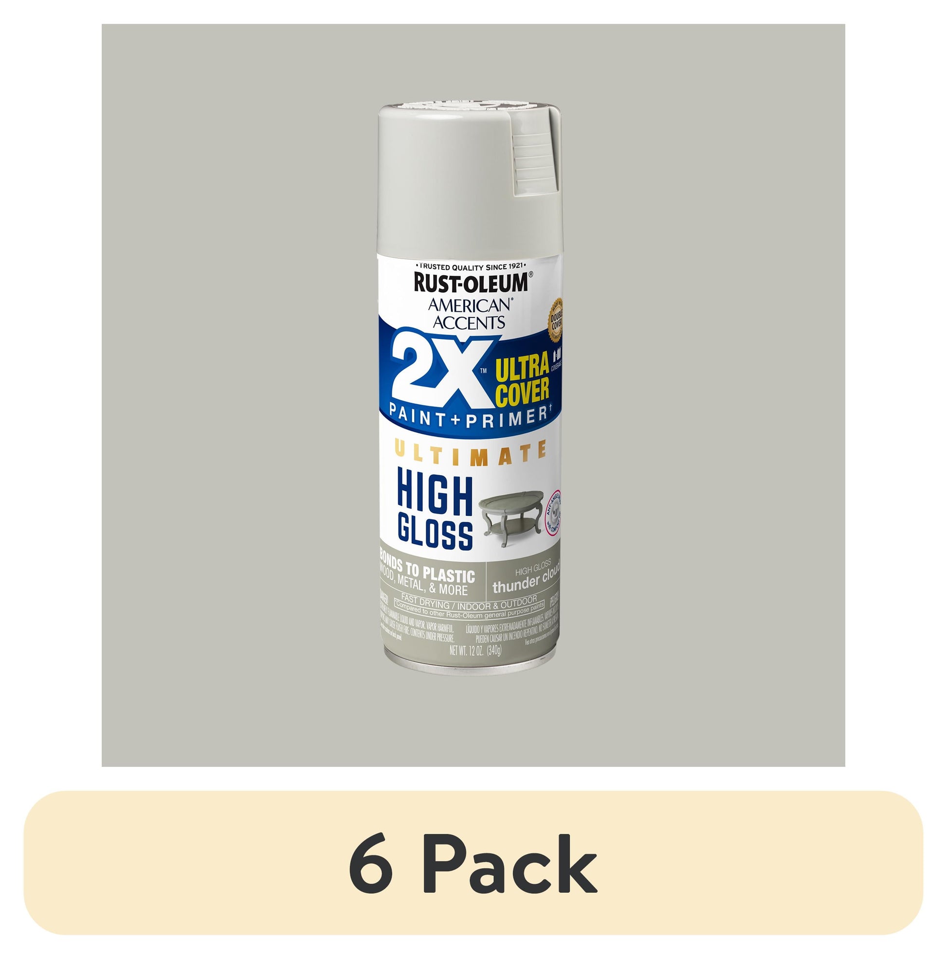 (6 pack) Thunder Cloud, Rust-Oleum American Accents 2X Ultra Cover High Gloss Spray Paint-344687, 12 oz