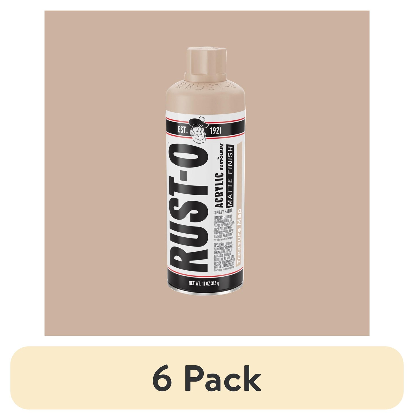 (6 pack) Treasure Map, Rust-Oleum Rust-O Acrylic Matte Spray Paint-392225, 11 oz