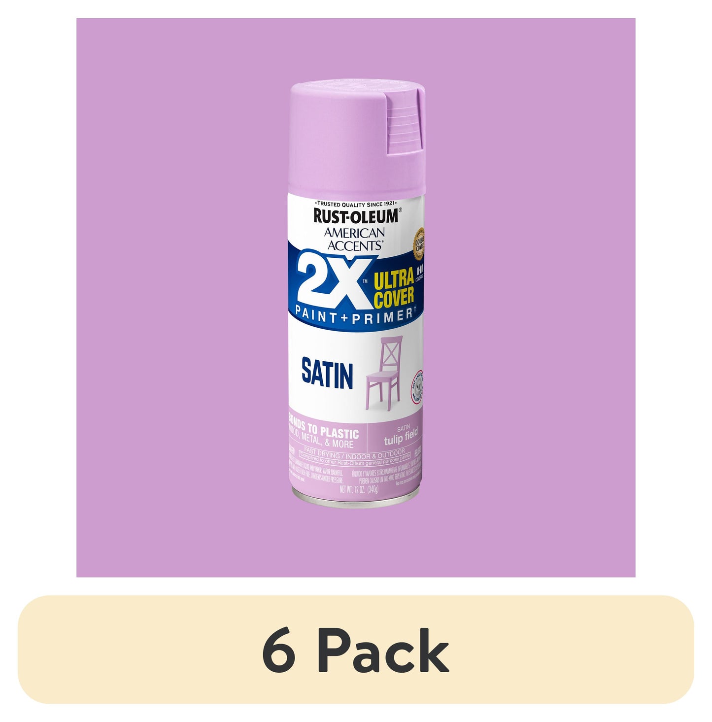 (6 pack) Tulip Field, Rust-Oleum American Accents 2X Ultra Cover Satin Spray Paint-389905, 12 oz