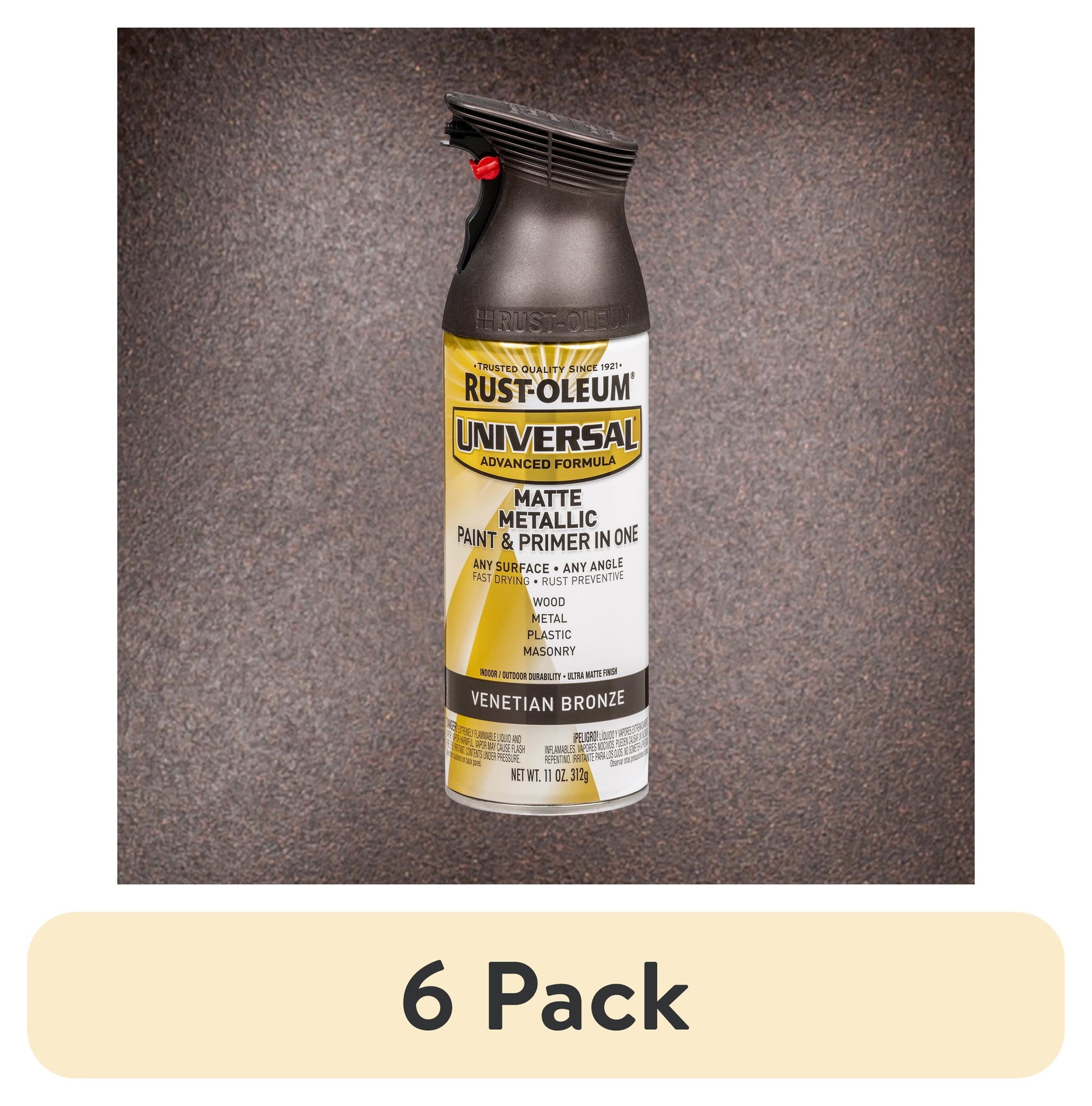 (6 pack) Venetian Bronze, Rust-Oleum Universal Metallic Paint & Primer Spray Paint-353092, 11 oz