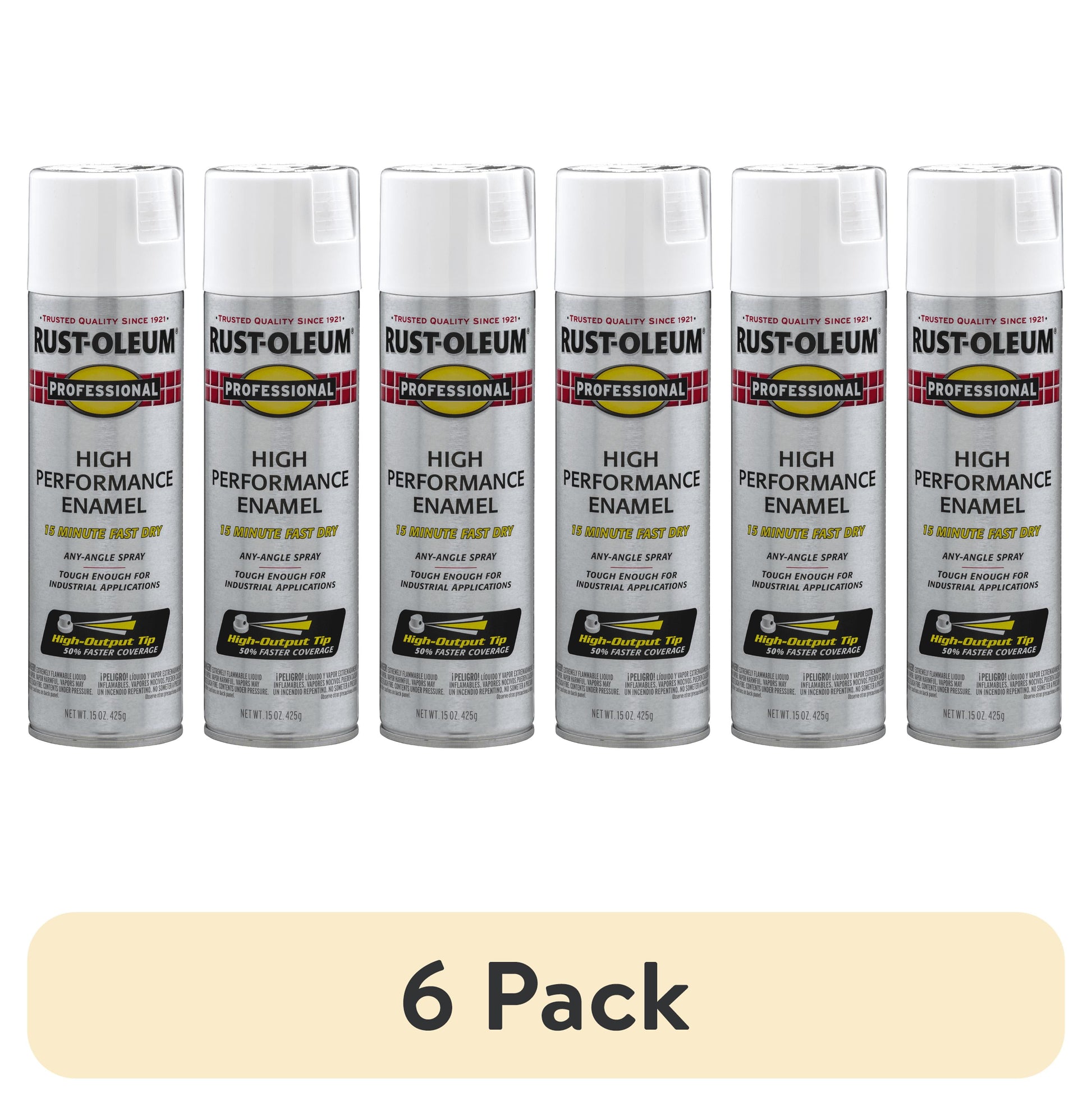 (6 pack) White, Rust-Oleum Professional High Performance Enamel Flat Spray Paint-7590838, 15 oz