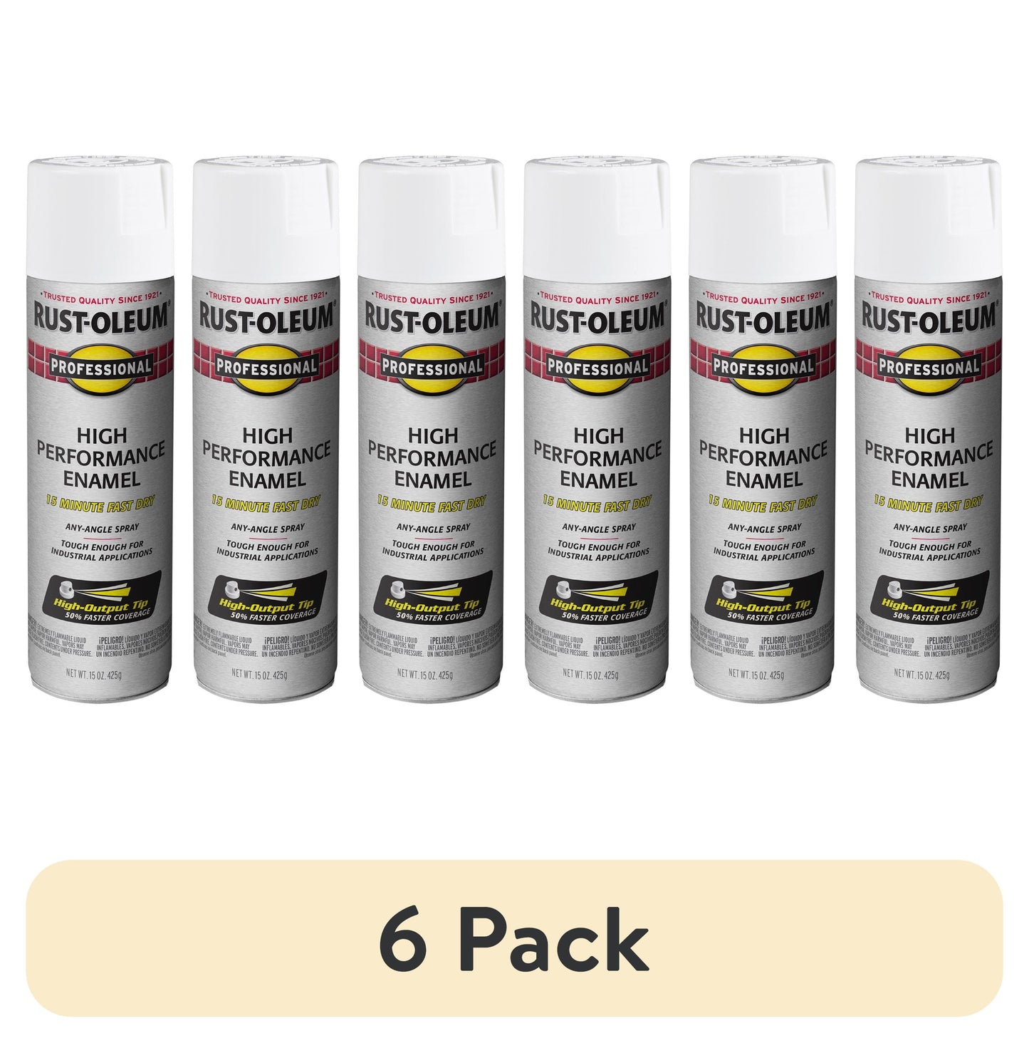 (6 pack) White, Rust-Oleum Professional High Performance Gloss Enamel Spray Paint-7592838, 15 oz