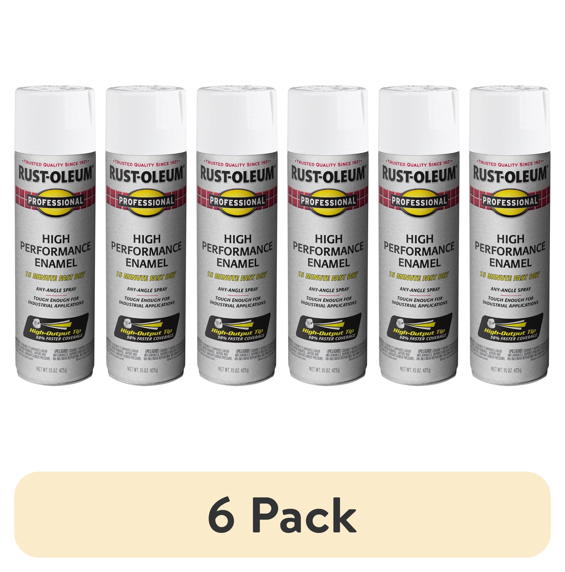 (6 pack) White, Rust-Oleum Professional High Performance Gloss Enamel Spray Paint-7592838, 15 oz