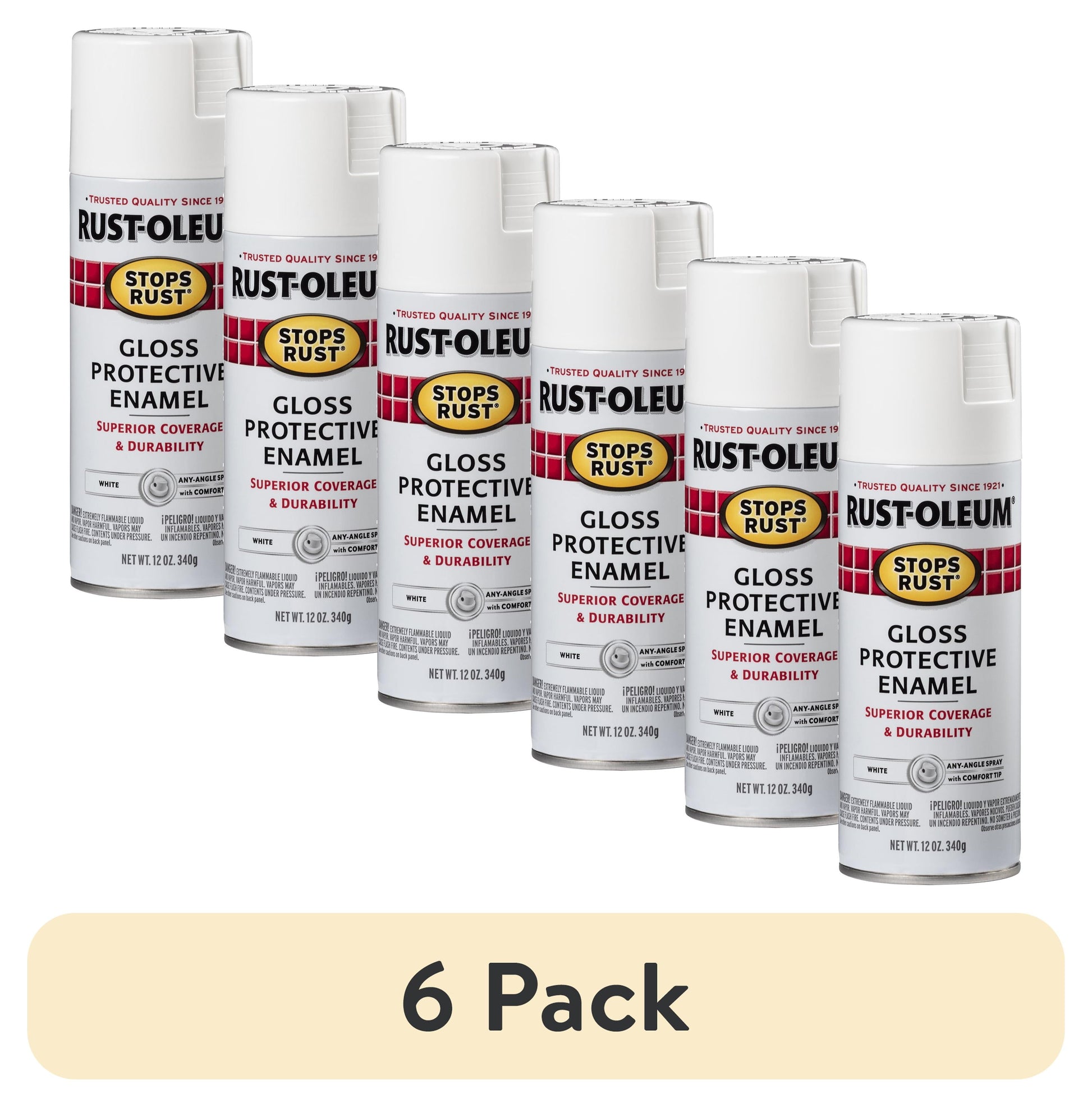(6 pack) White, Rust-Oleum Stops Rust Protective Enamel Gloss Spray Paint-7792830, 12 oz