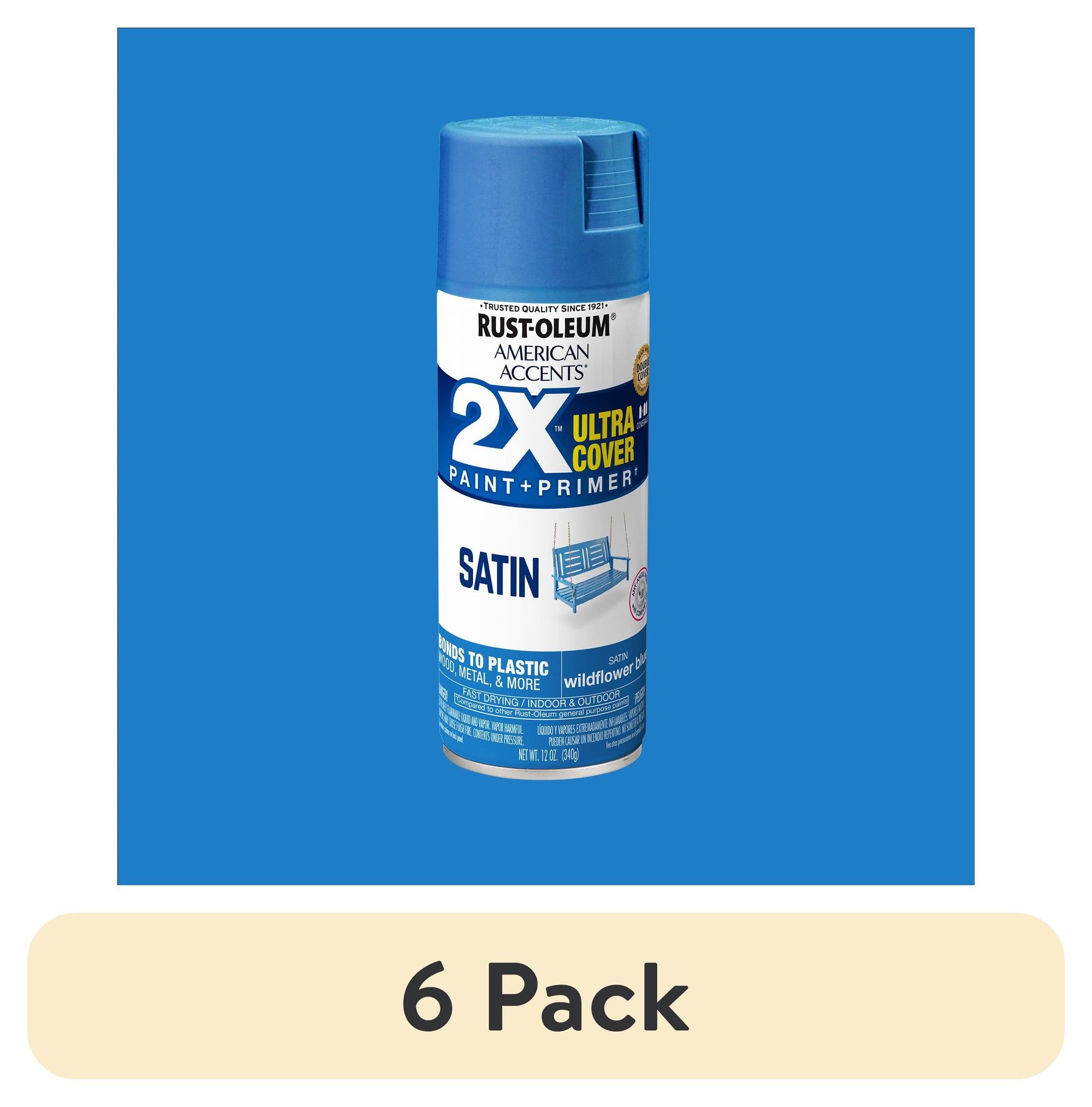 (6 pack) Wildflower, Rust-Oleum American Accents 2X Ultra Cover Satin Spray Paint-327936, 12 oz