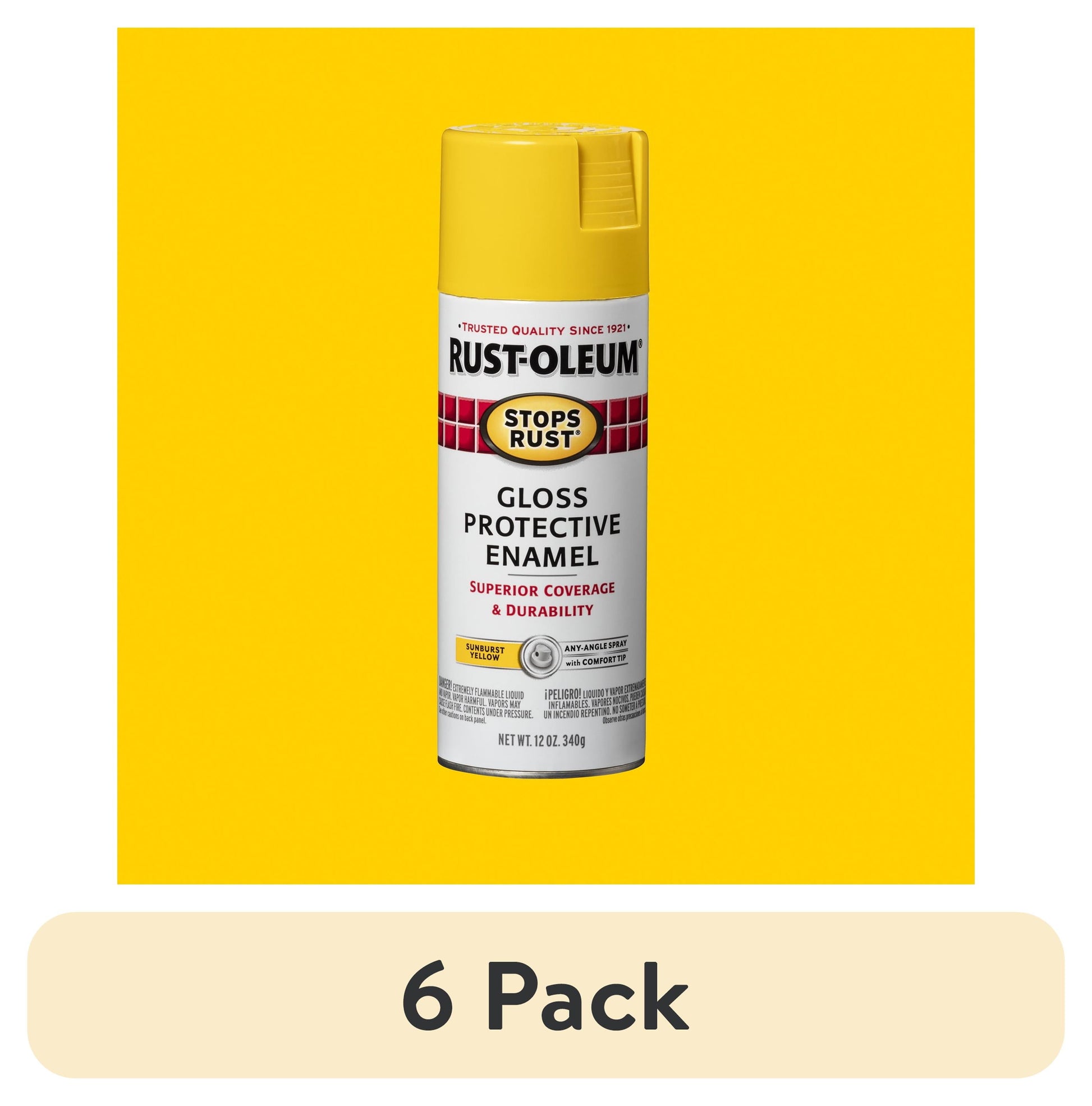 (6 pack) Yellow, Rust-Oleum Stops Rust Protective Enamel Gloss Spray Paint-7747830, 12 oz