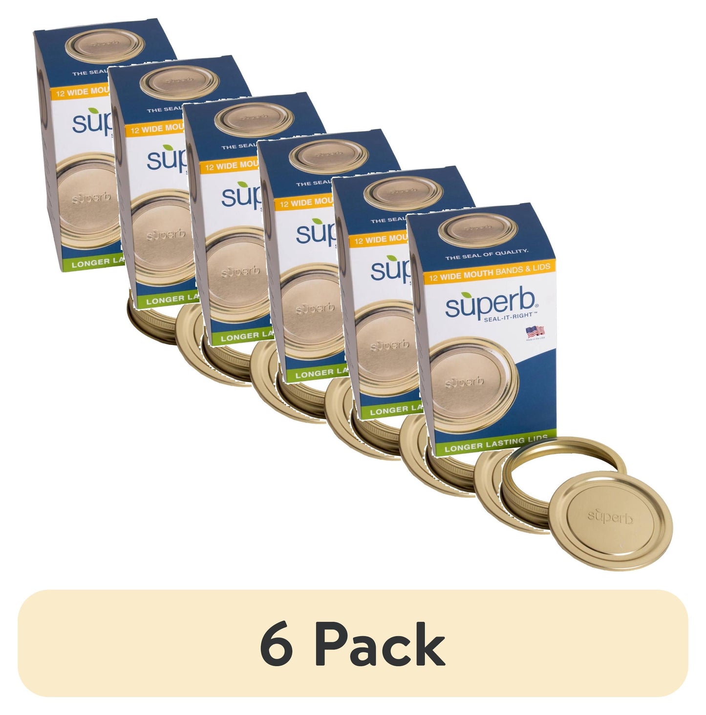 (6 pack) Superb 12-Pack Canning Jar Lids and Rings - Wide Mouth, Two-Piece Mason Jar Lids with Bands for Canning and Preserving, Fits All Brands Wide Mouth Mason Jars