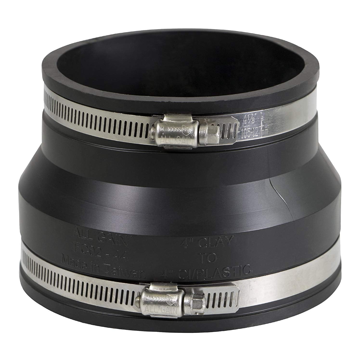 6 x 6 Flexible Coupling 6 Cast Iron/Pvc x Clay 6 with Stainless Steel Clamps