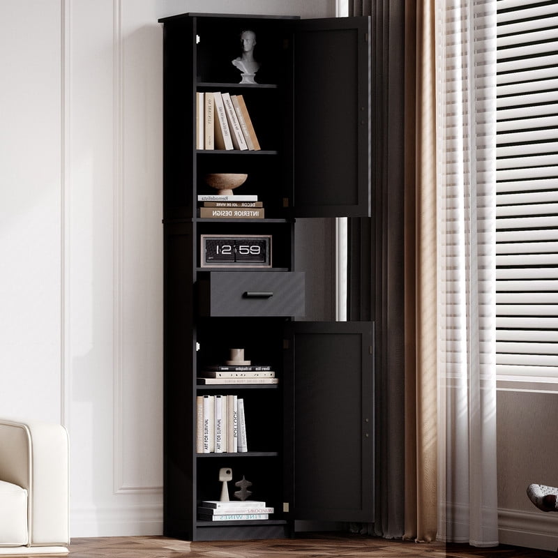 69"H Bathroom Storage Cabinet,Narrow Floor Cabinet with 2 Barn Doors, 1 Drawer & Adjustable Shelves