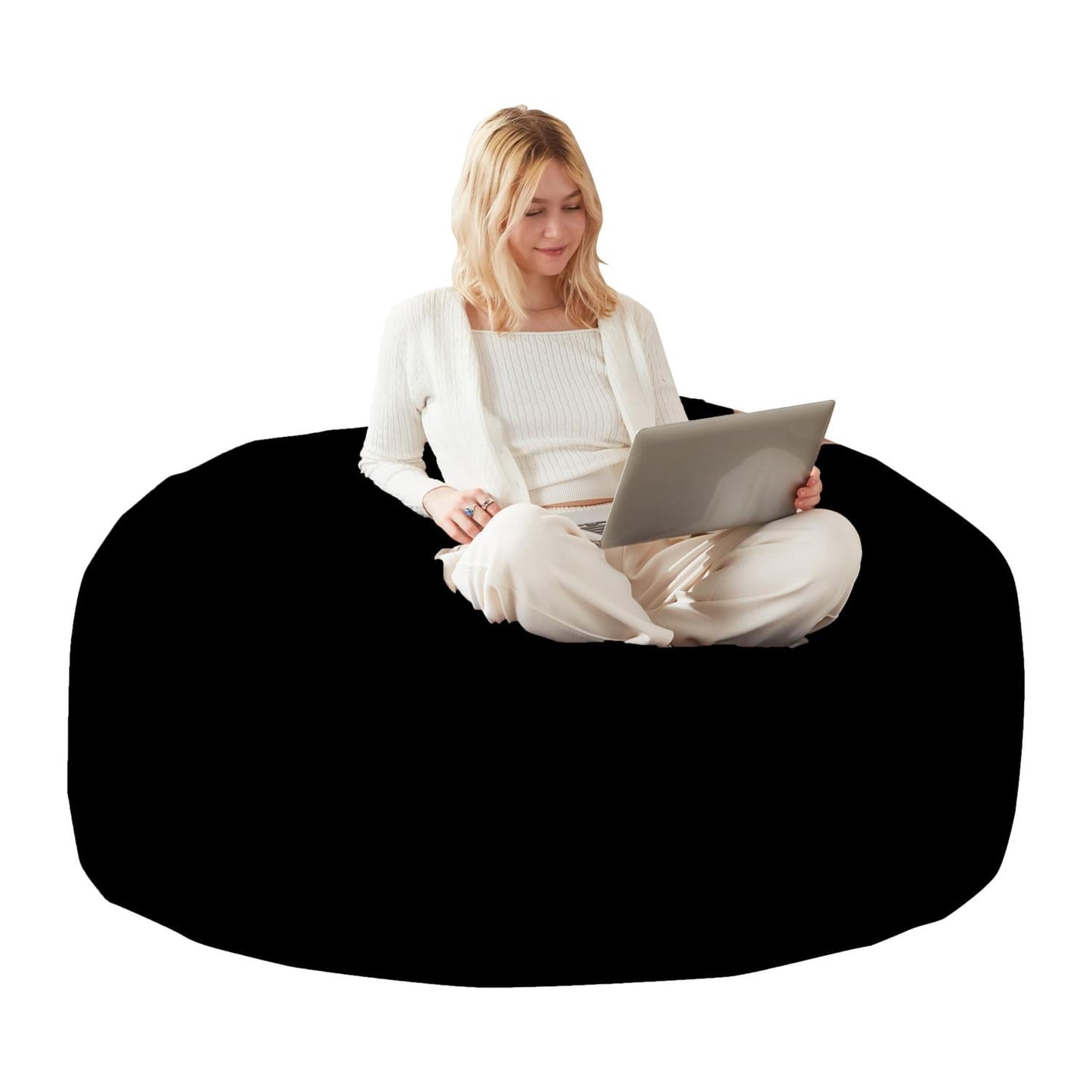 6FT Bean Bag Chair with Memory Foam Filling, Oversized Floor Sofa with Removable Flannel Cover, Lounger for Living Room, Guest Bed, Home Theater, Black