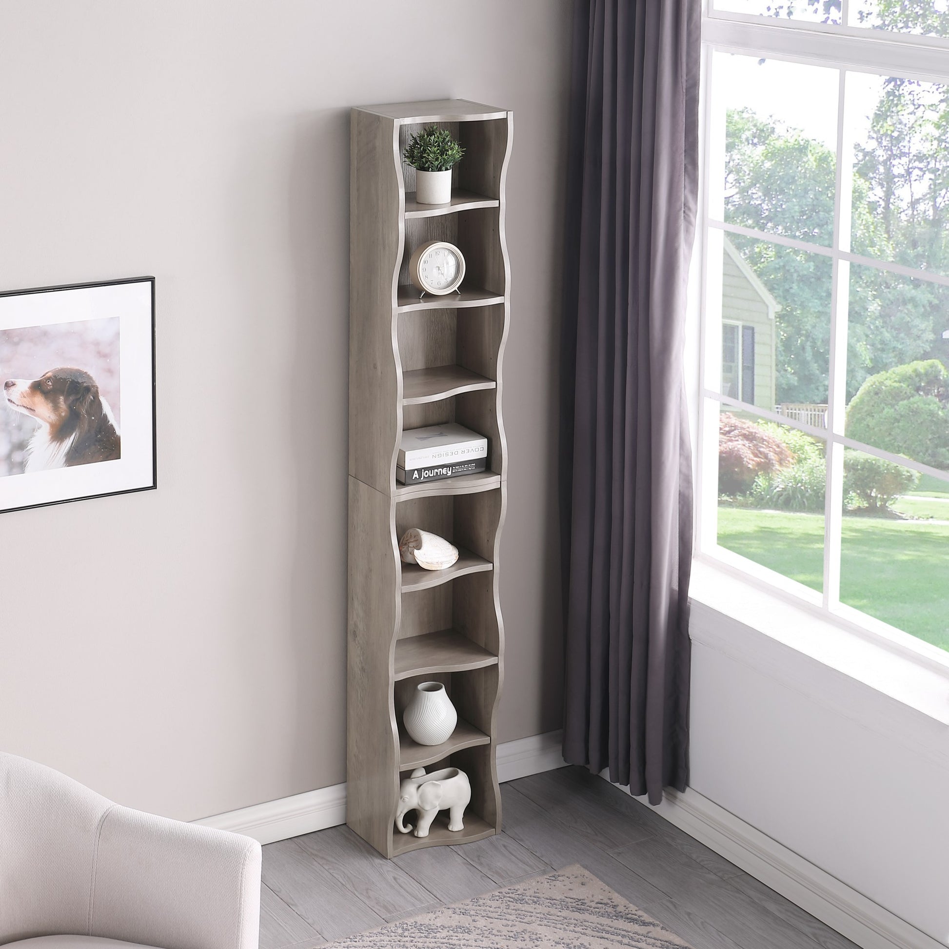 71" Tall Narrow Bookcase with Storage Cabine,8 Tier Cube Bookshelf Display Shelf Stand for Home Office, Living Room,Gray