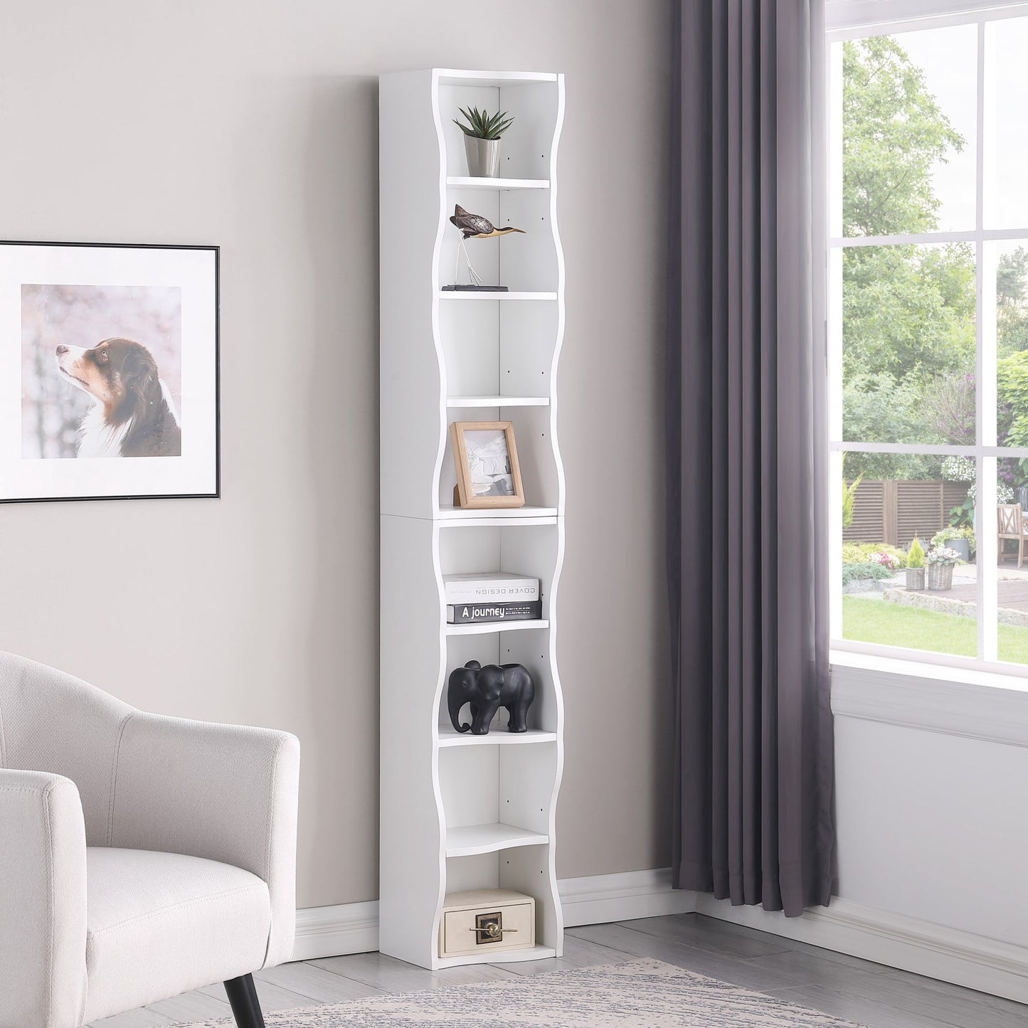 71" Tall Narrow Bookcase with Storage Cabine,8 Tier Cube Bookshelf Display Shelf Stand for Home Office, Living Room,White