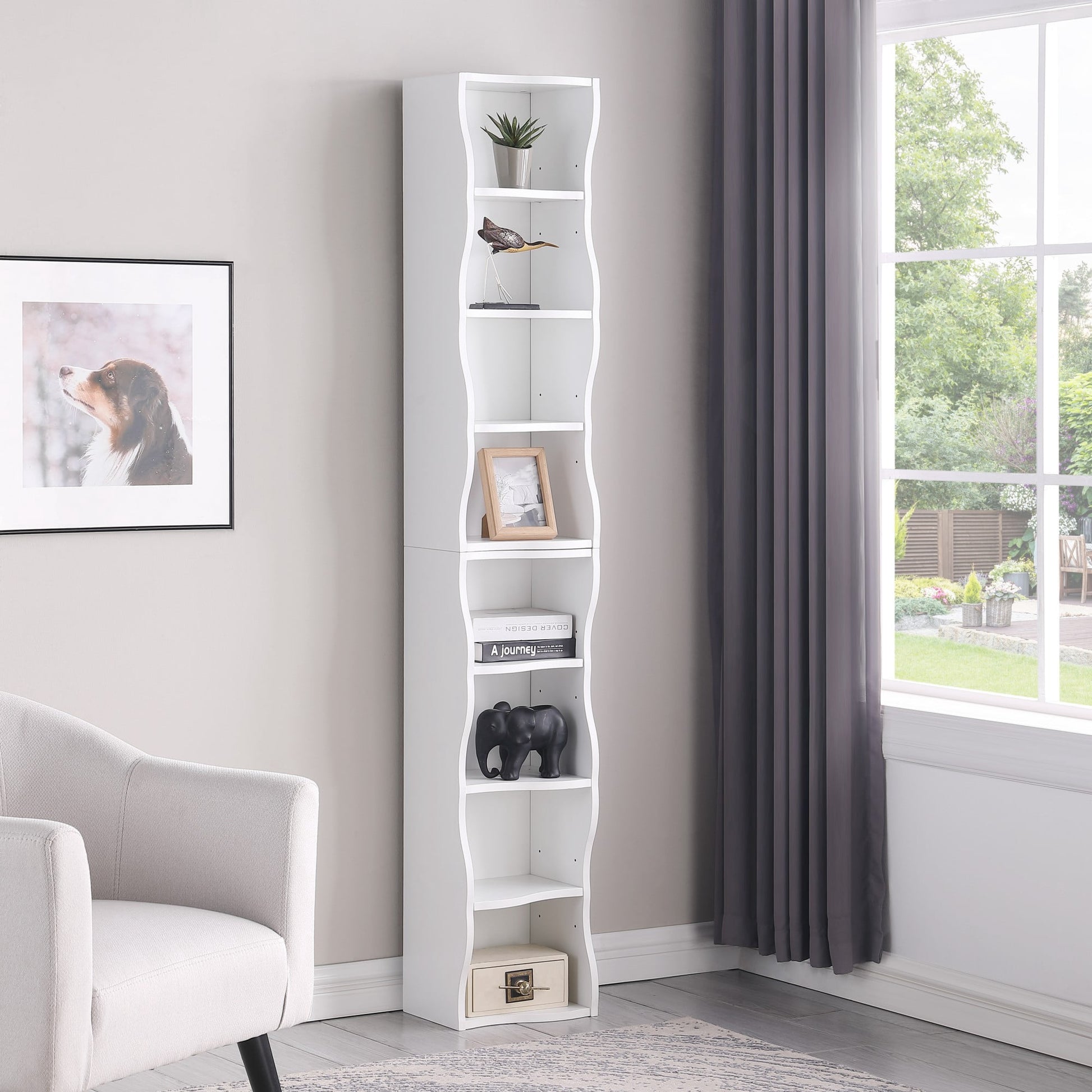 71" Tall Narrow Bookcase with Storage Cabine,8 Tier Cube Bookshelf Display Shelf Stand for Home Office, Living Room,White