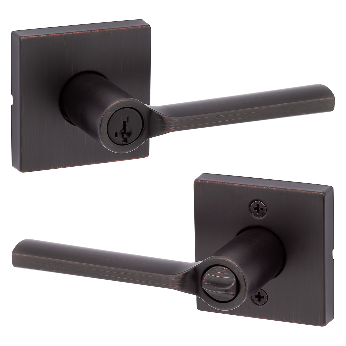 Kwikset Lisbon Square Keyed Entry Lever Doorknob with Smartkey Venetian Bronze