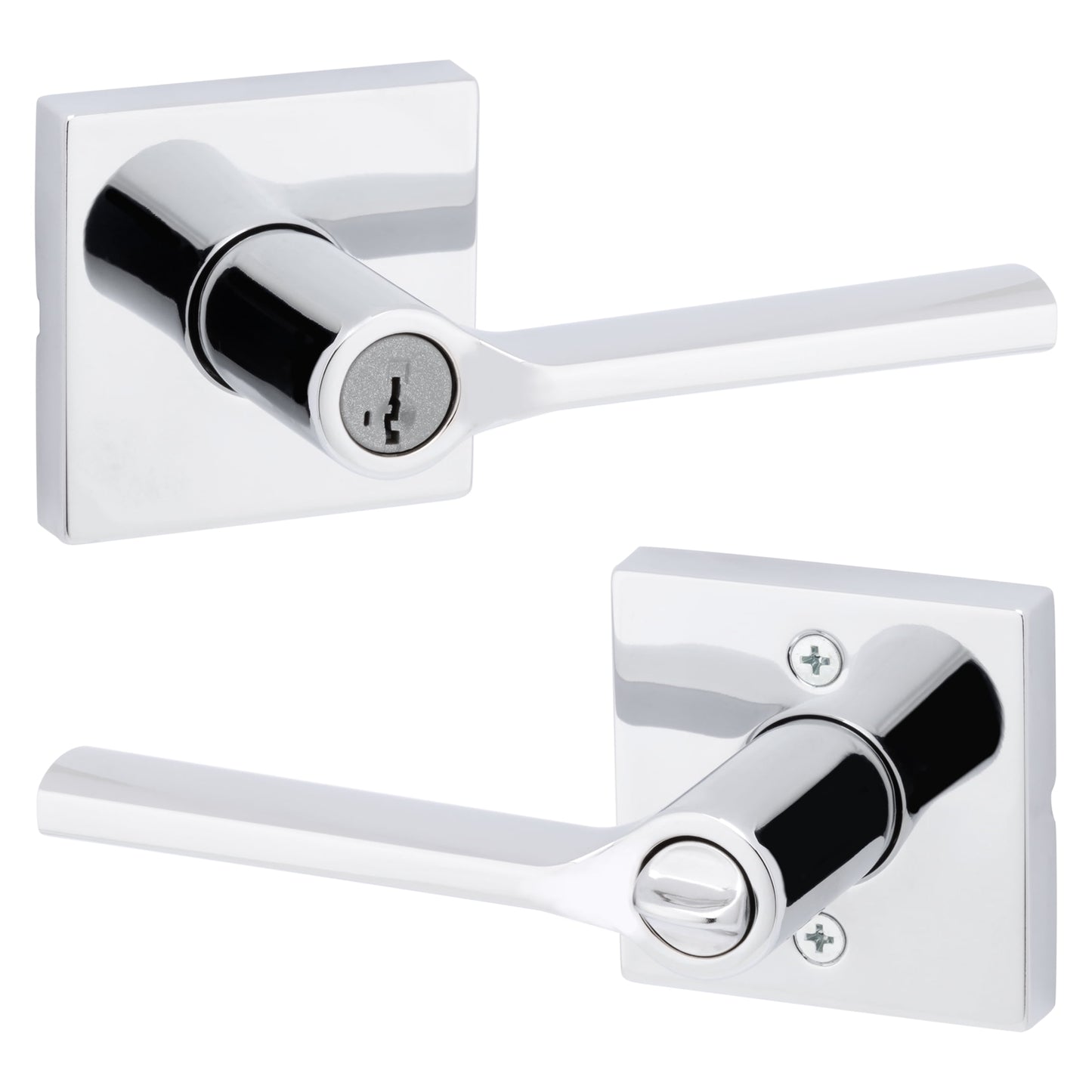 Kwikset Lisbon Square Keyed Entry Lever Door Handle Set with Smartkey Polished Chrome
