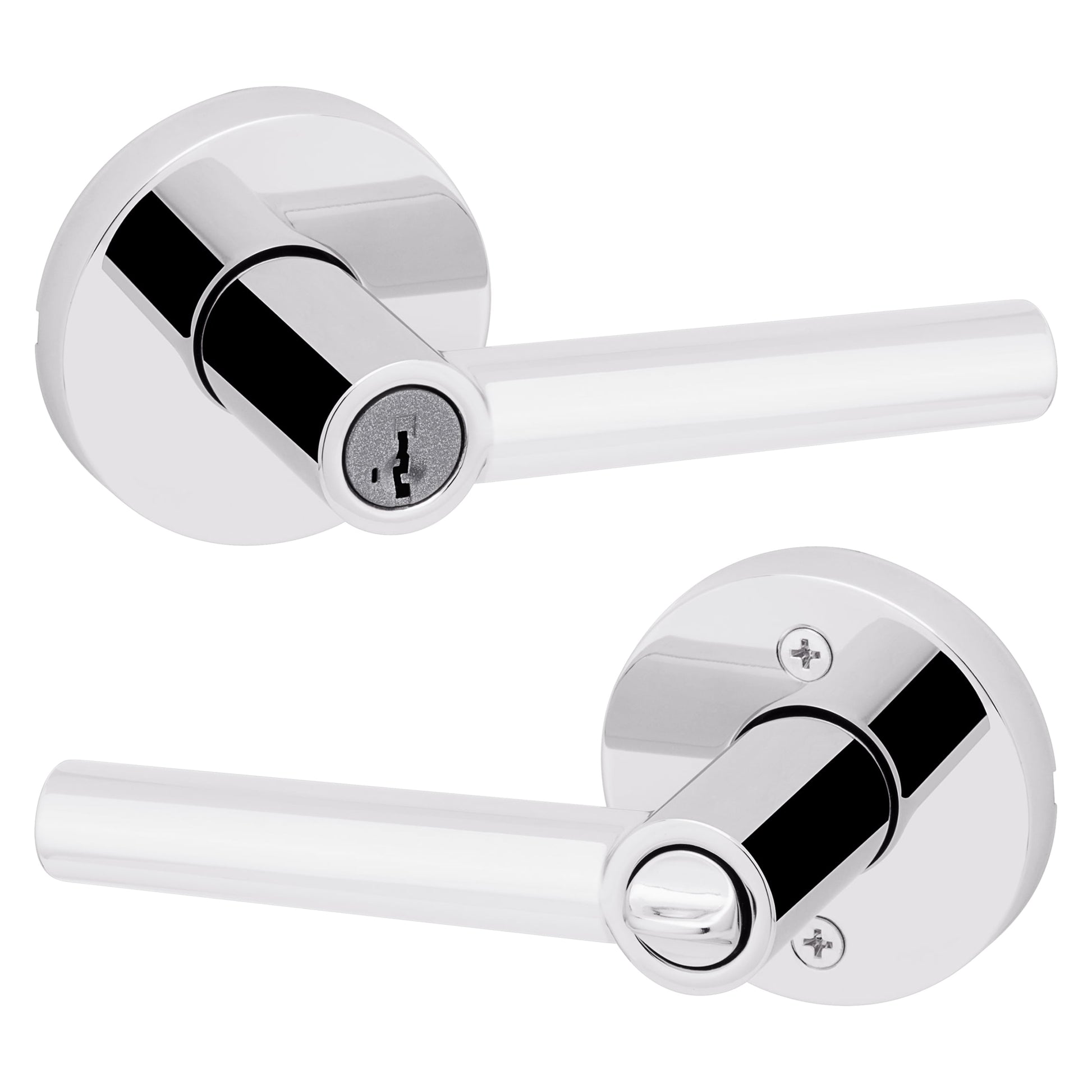 Kwikset Milan Round Keyed Entry Lever Doorknob with Smartkey Polished Chrome