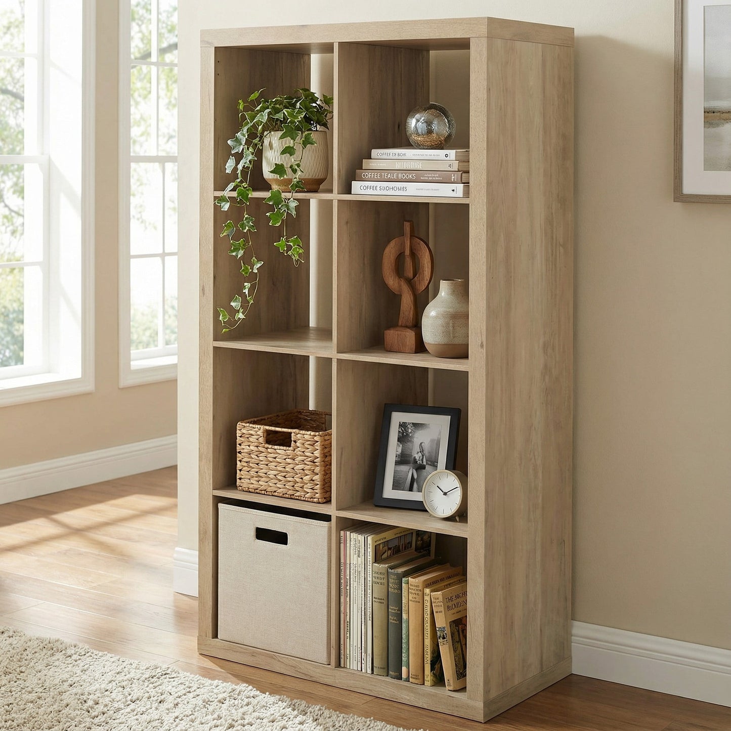 8-Cube Storage Organizer,Open Back Decorative Bookshelves,Natural02