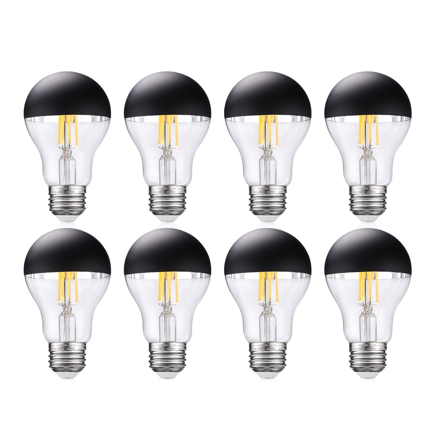 8 Pack A19 LED Dimmable Light Bulb, 4.5W(40W Eqv.), Anti Glare Half Chrome Bulbs, Black Dipped E26 Base, 3000K Warm White