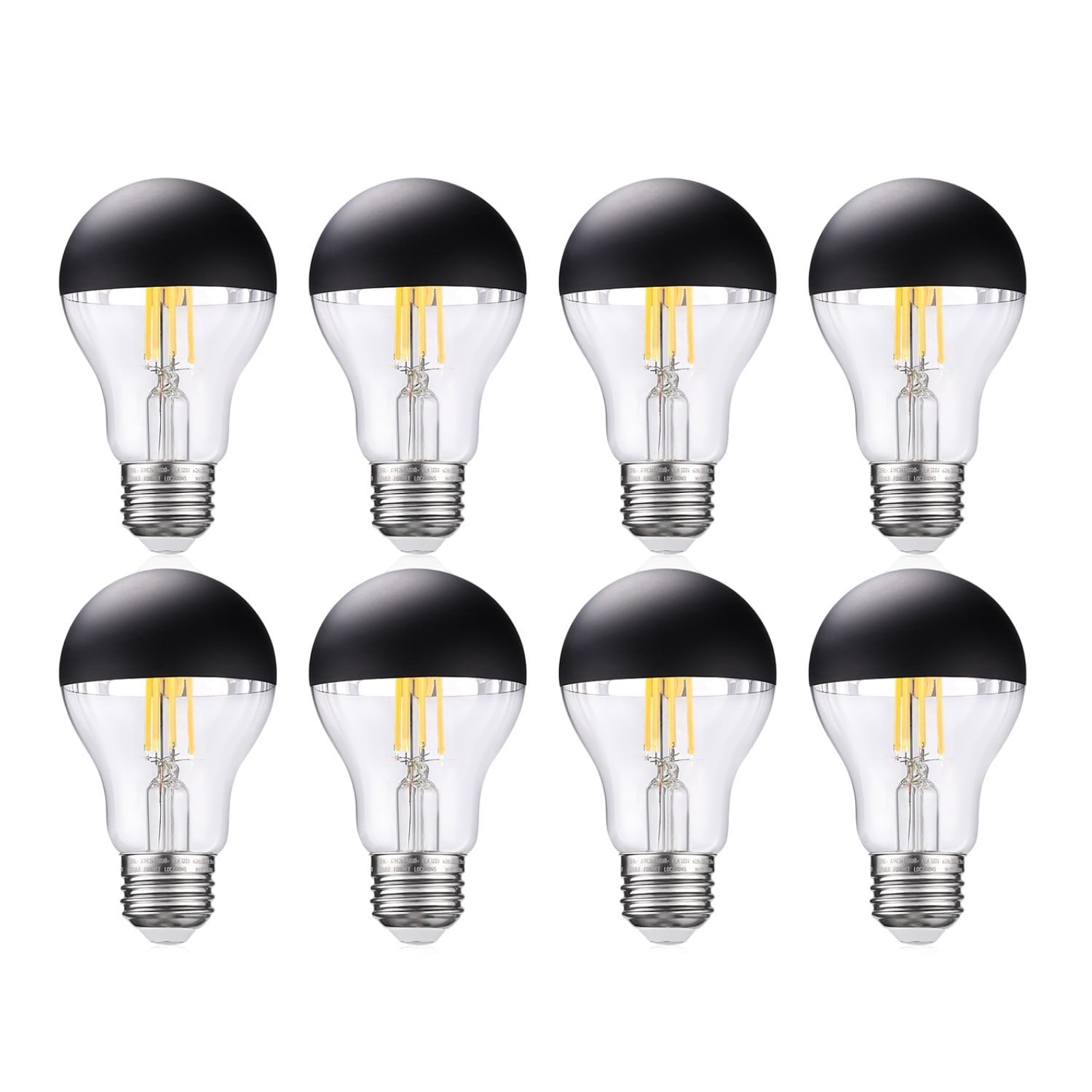 8 Pack A19 LED Dimmable Light Bulb, 4.5W(40W Eqv.), Anti Glare Half Chrome Bulbs, Black Dipped E26 Base, 3000K Warm White
