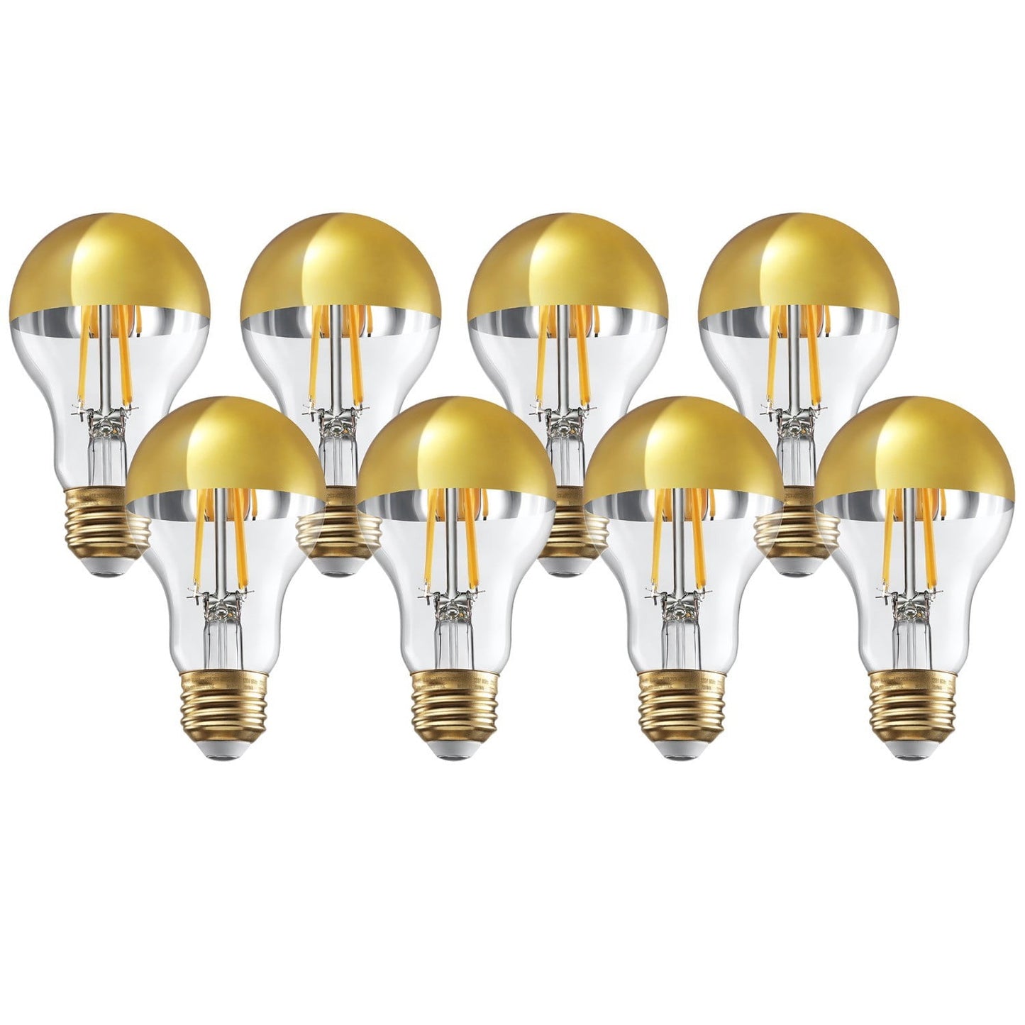 8 Pack A19 LED Dimmable Light Bulb, 4.5W(40W Eqv.), Anti Glare Half Chrome Bulbs, Gold Dipped E26 Base, 2700K Soft White