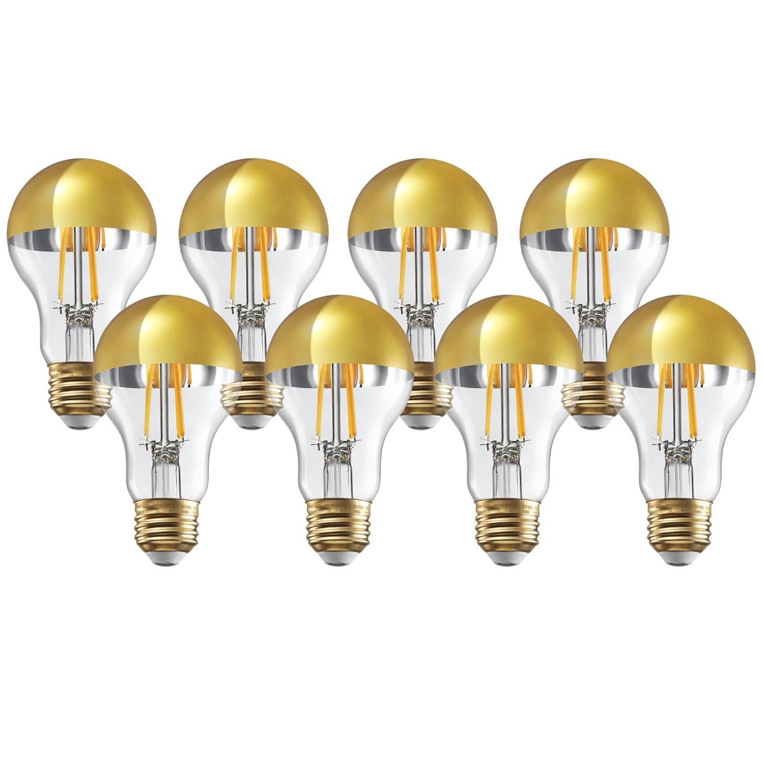 8 Pack A19 LED Dimmable Light Bulb, 4.5W(40W Eqv.), Anti Glare Half Chrome Bulbs, Gold Dipped E26 Base, 2700K Soft White