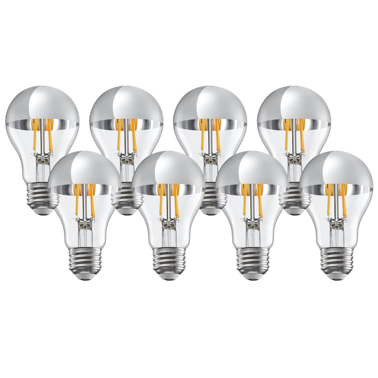 8 Pack A19 LED Dimmable Light Bulb, 4.5W(40W Eqv.), Anti Glare Half Chrome Bulbs, Silver Dipped E26 Base, 2700K Soft White