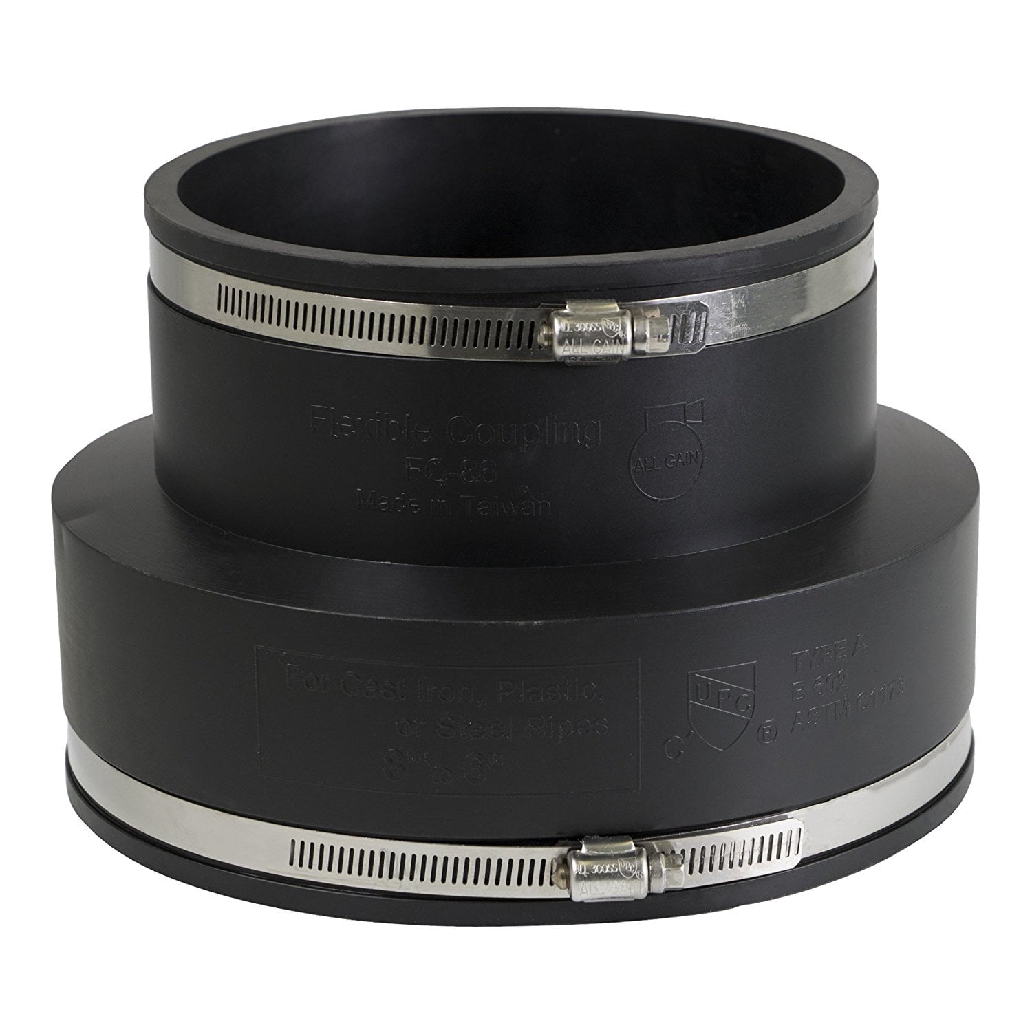 8 in. x 6 in. PVC Flexible Reducing Coupling with Stainless Steel clamps