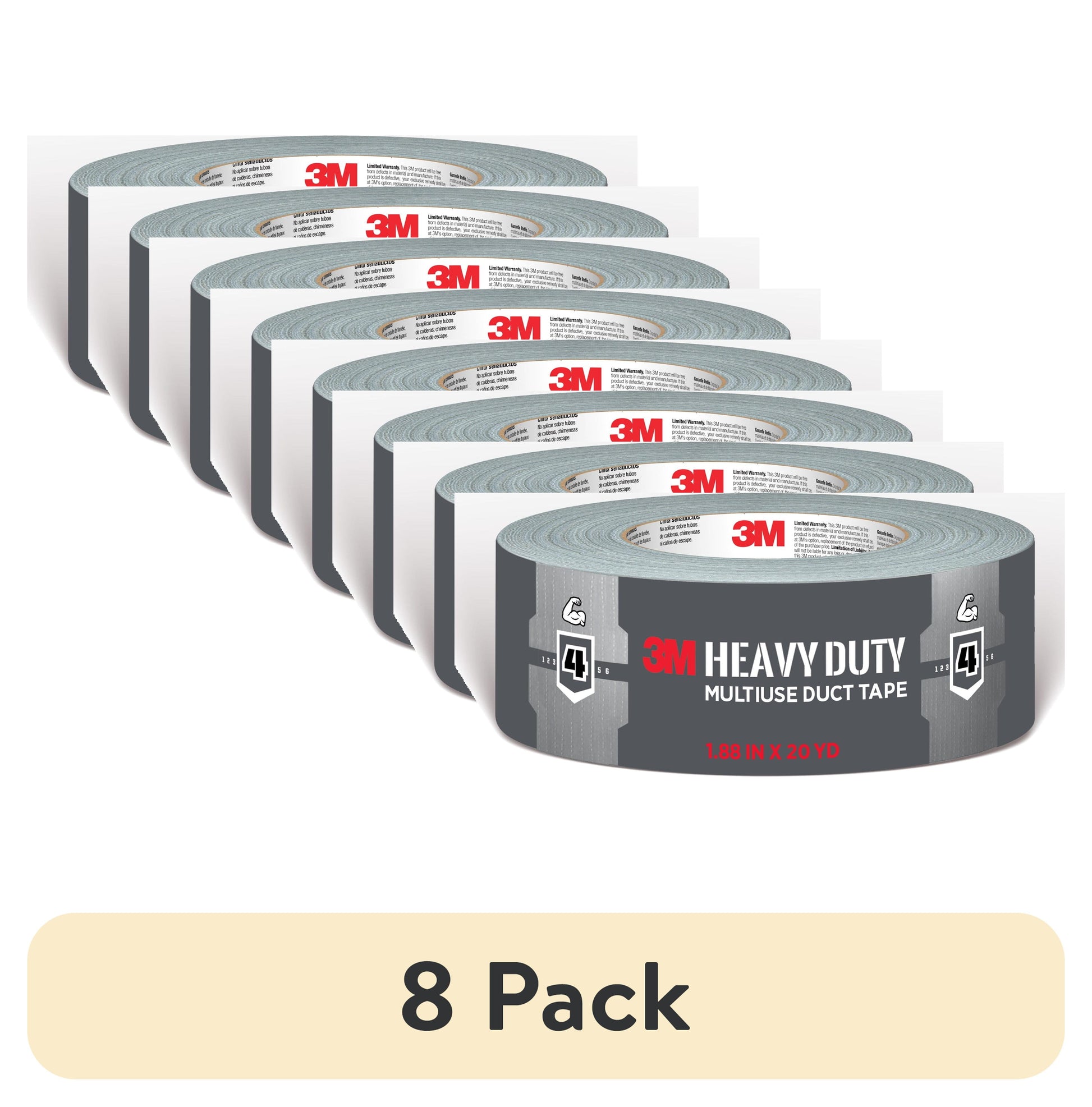 (8 pack) 3M Heavy Duty Duct Tape, Grey, Multipurpose, 1.88 in. x 20 yd., 1 Roll