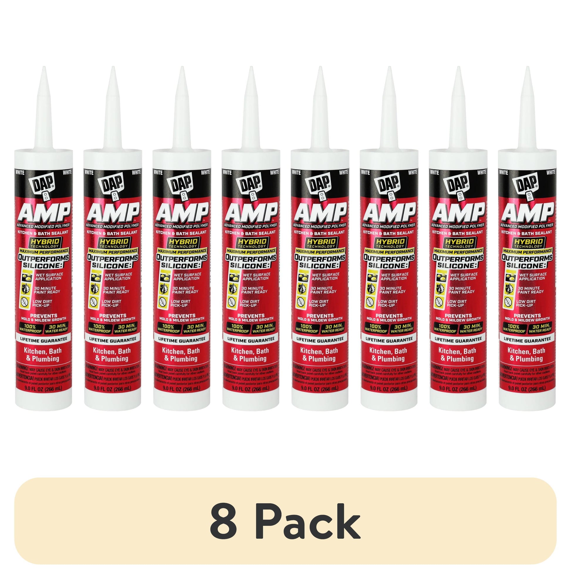 (8 pack) DAP AMP 9 oz White Kitchen and Bath Latex Sealant
