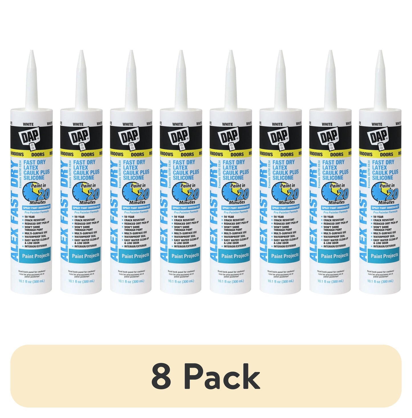 (8 pack) DAP Alex Fast Dry 10.1 oz White Acrylic Latex Silicone Caulk
