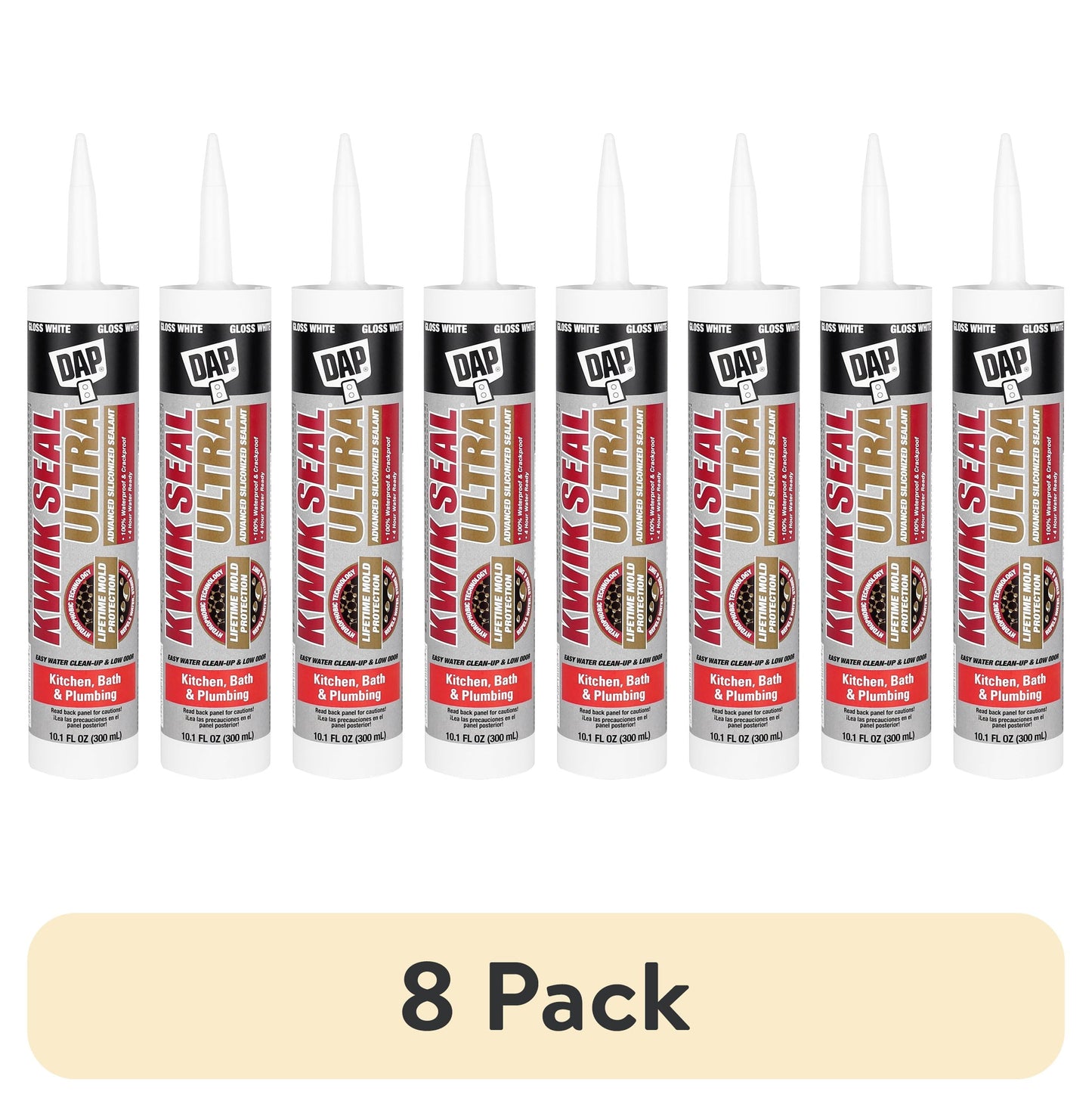 (8 pack) DAP Kwik Seal Ultra 10.1 oz White Silicone Kitchen and Bath Latex Sealant Caulk