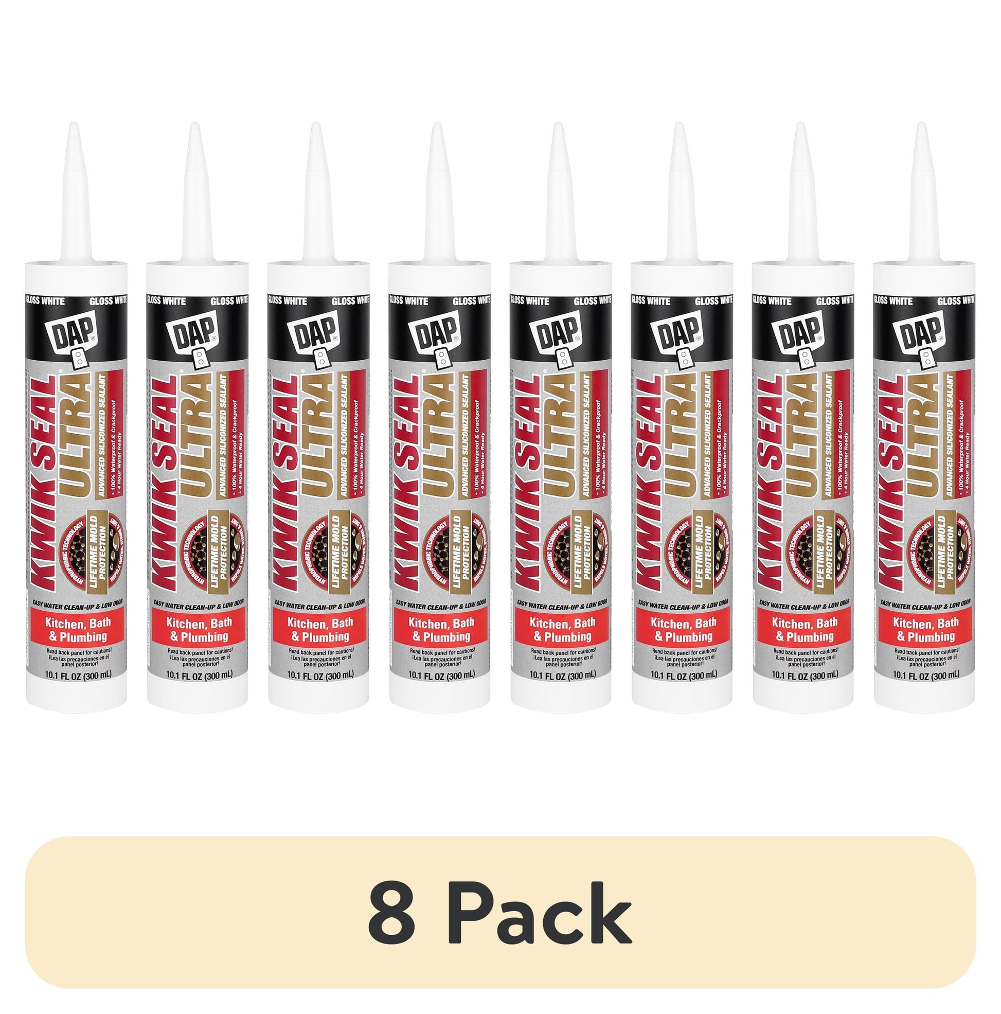 (8 pack) DAP Kwik Seal Ultra 10.1 oz White Silicone Kitchen and Bath Latex Sealant Caulk