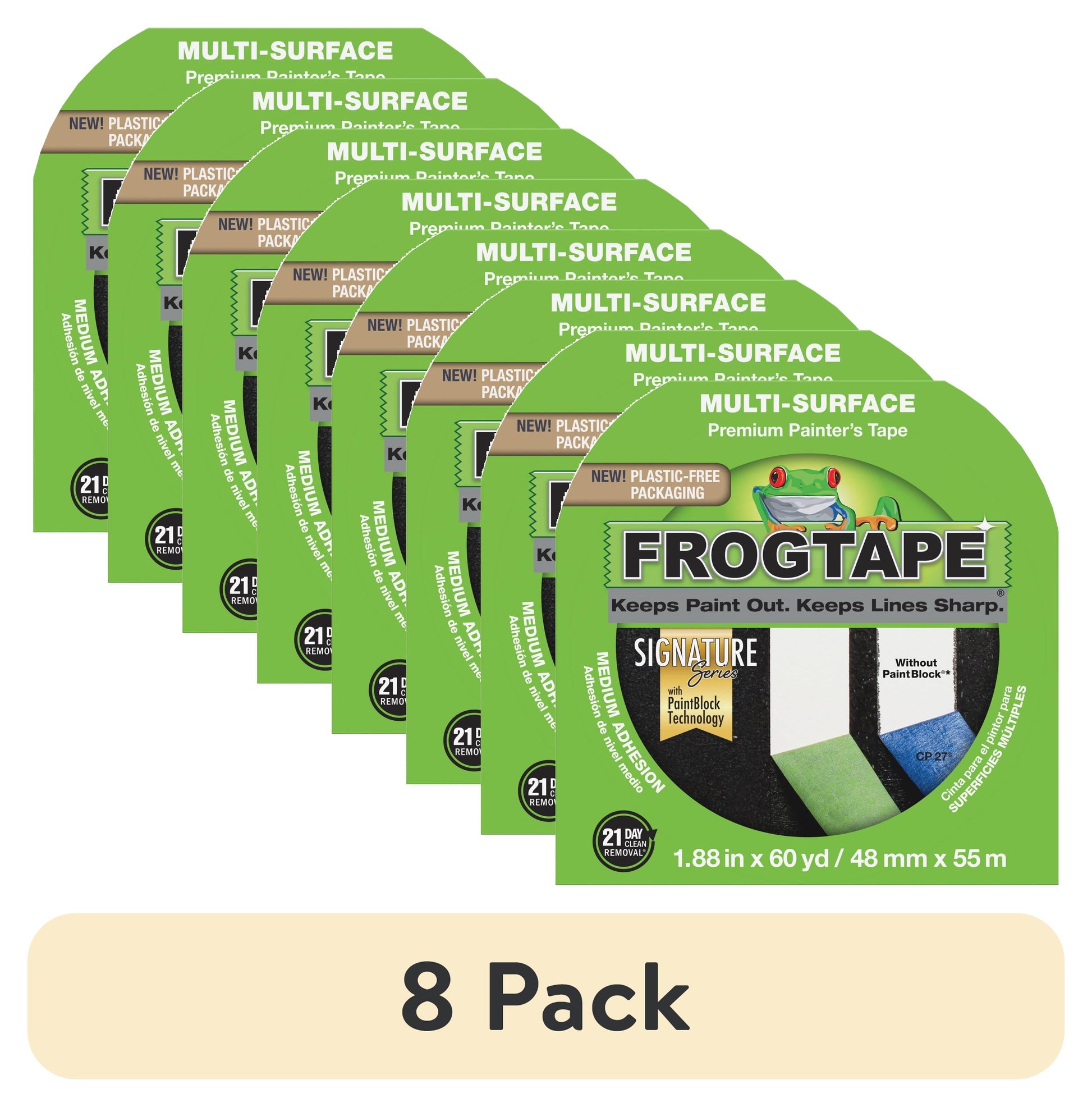 (8 pack) FrogTape 1.88 in. x 60 yd. Green Multi-surface Painting Tape