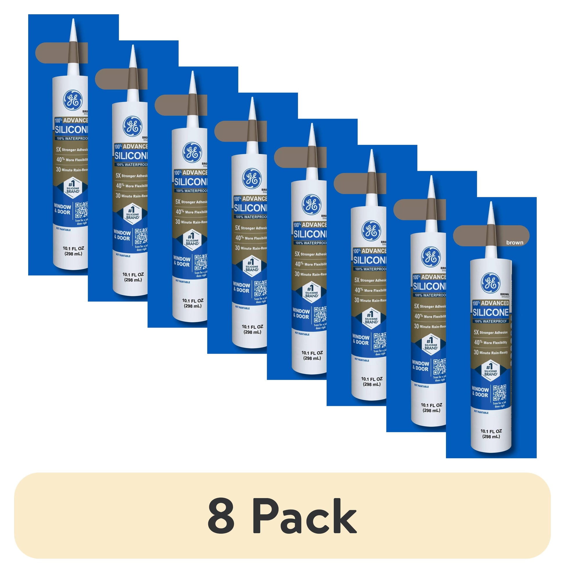 (8 pack) GE Advanced Silicone Window & Door Sealant, Pack of 1, Brown 10.1 fl oz Cartridge